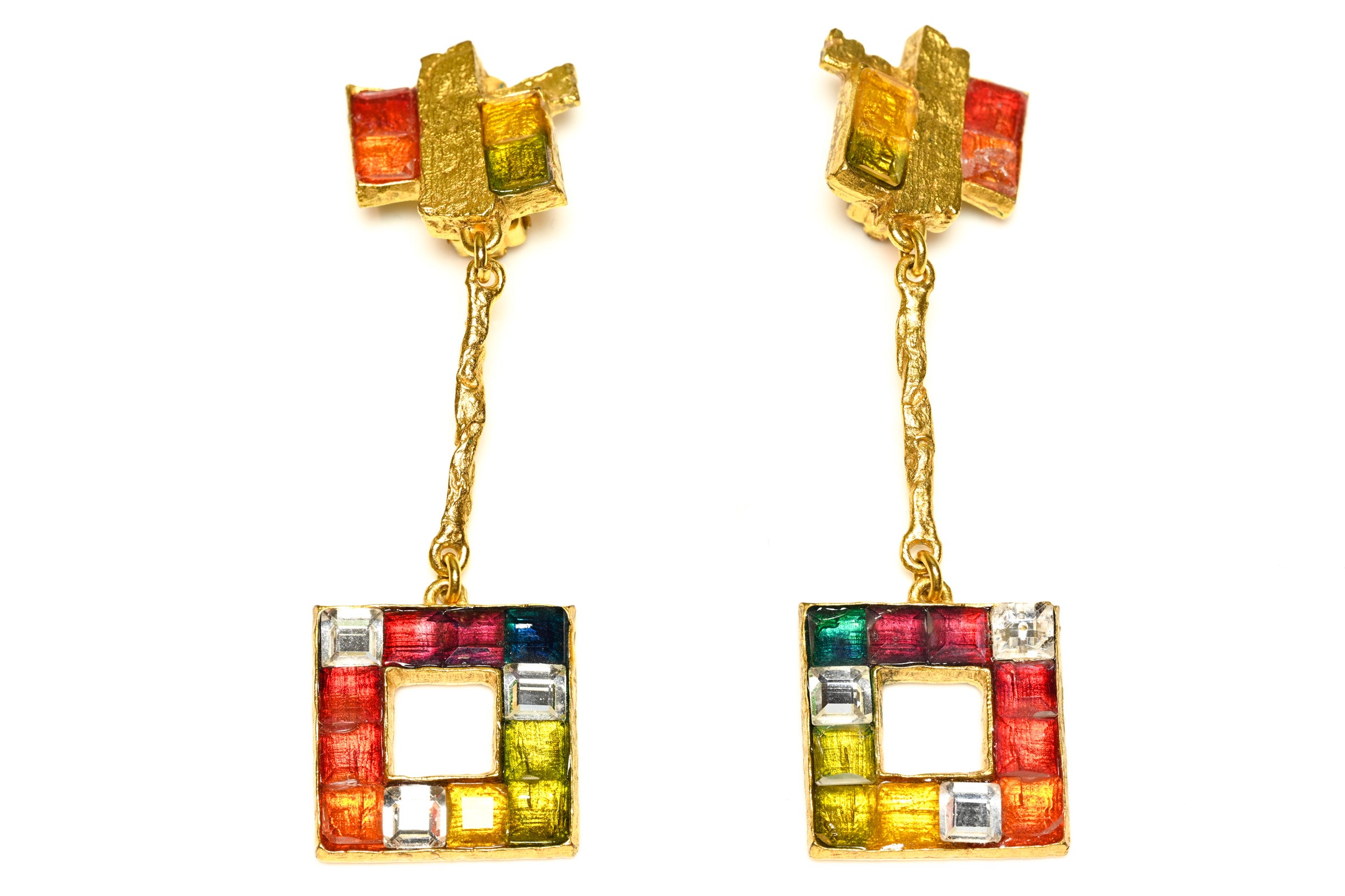 Vintage Christian Lacroix Long Crystal Abstract Earrings