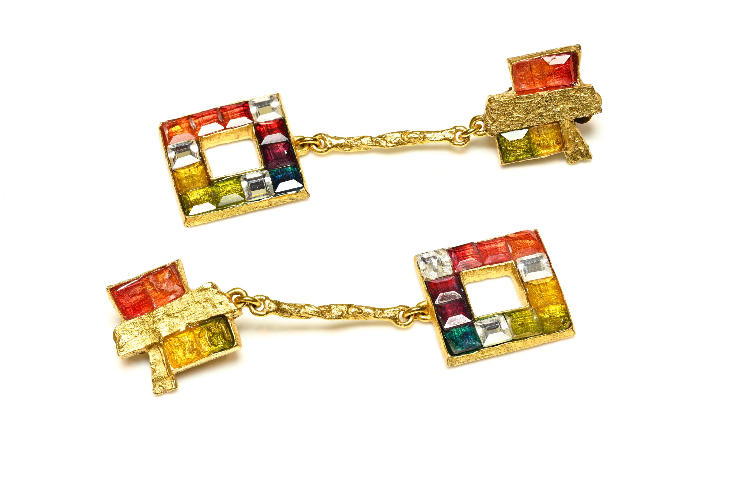 Vintage Christian Lacroix Long Crystal Abstract Earrings 1