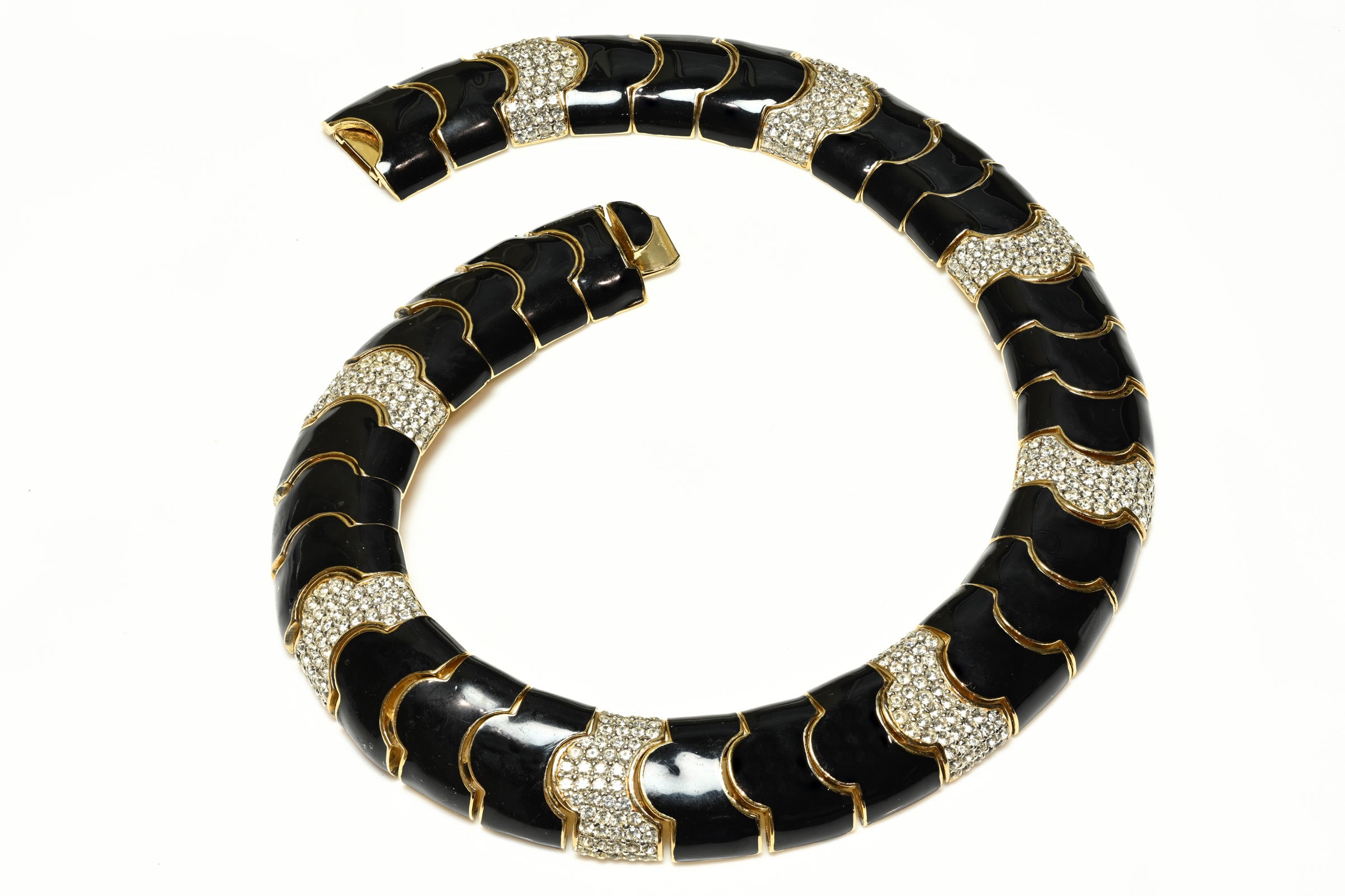 Vintage Ciner Black Enamel Crystal Collar Necklace 1