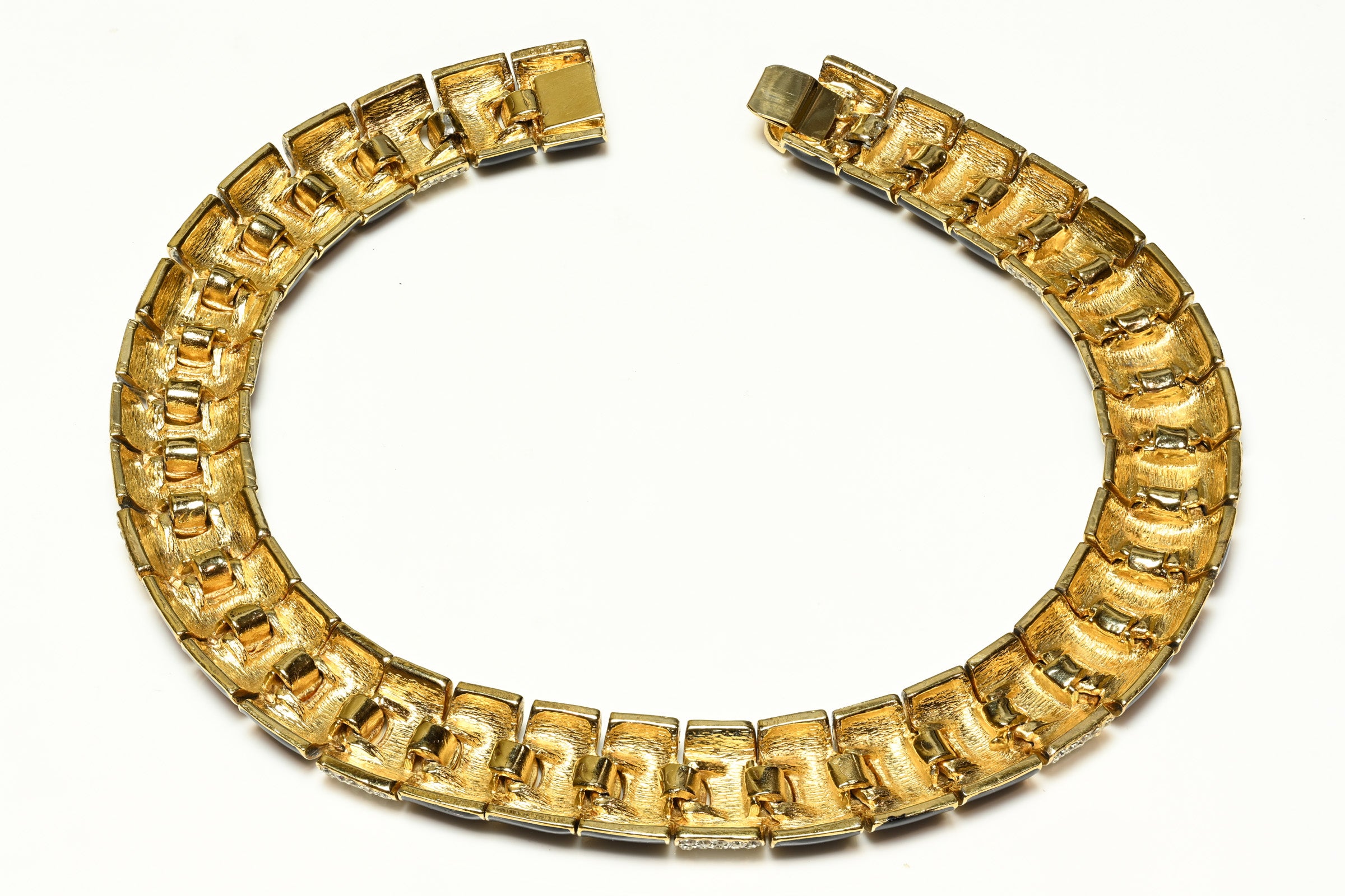 Vintage Ciner Black Enamel Crystal Collar Necklace 2