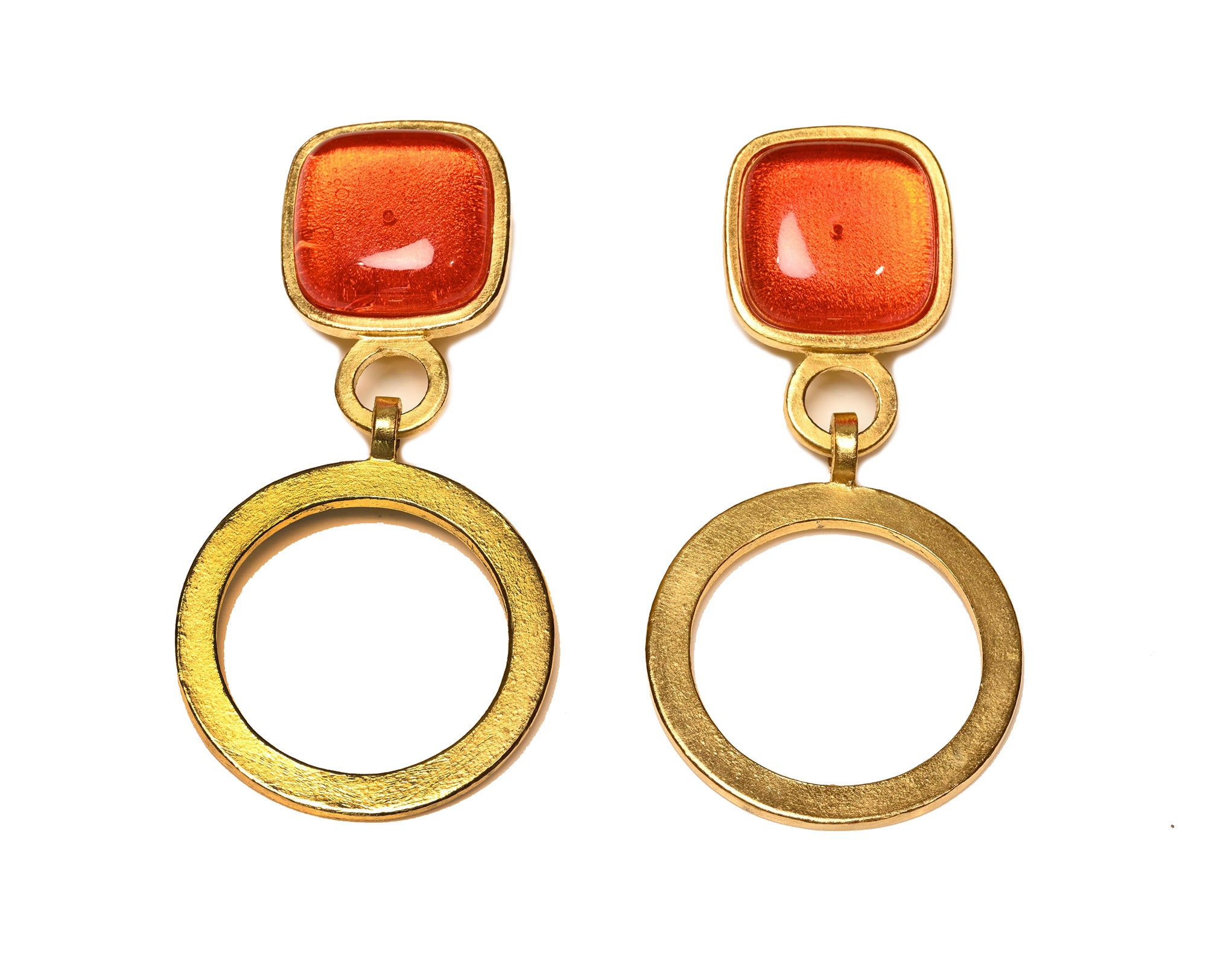 Vintage Claude Montana by Claire Deve Orange Glass Hoop Earrings