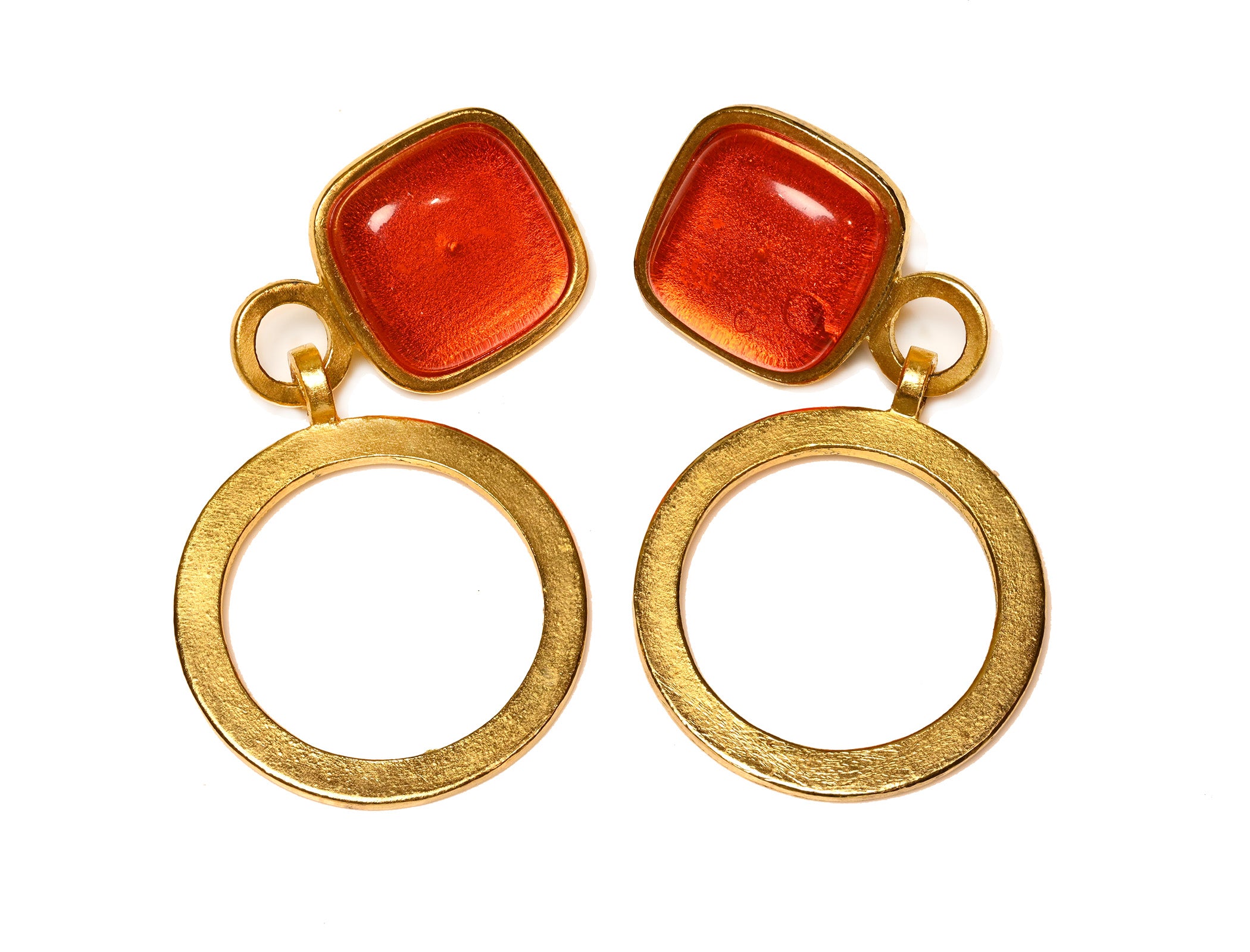Vintage Claude Montana Claire Deve Orange Glass Hoop Earrings
