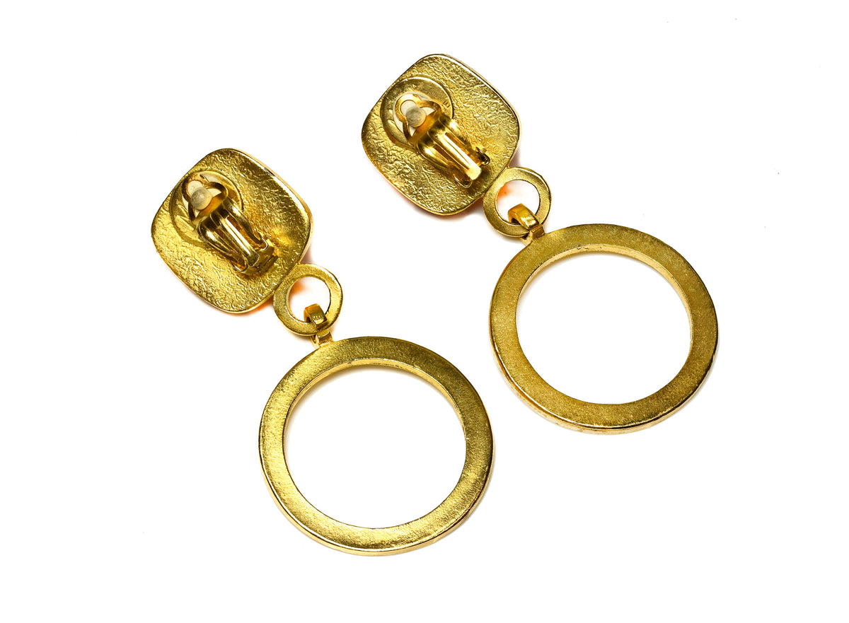 Vintage Claude Montana by Claire Deve Orange Glass Hoop Earrings Back