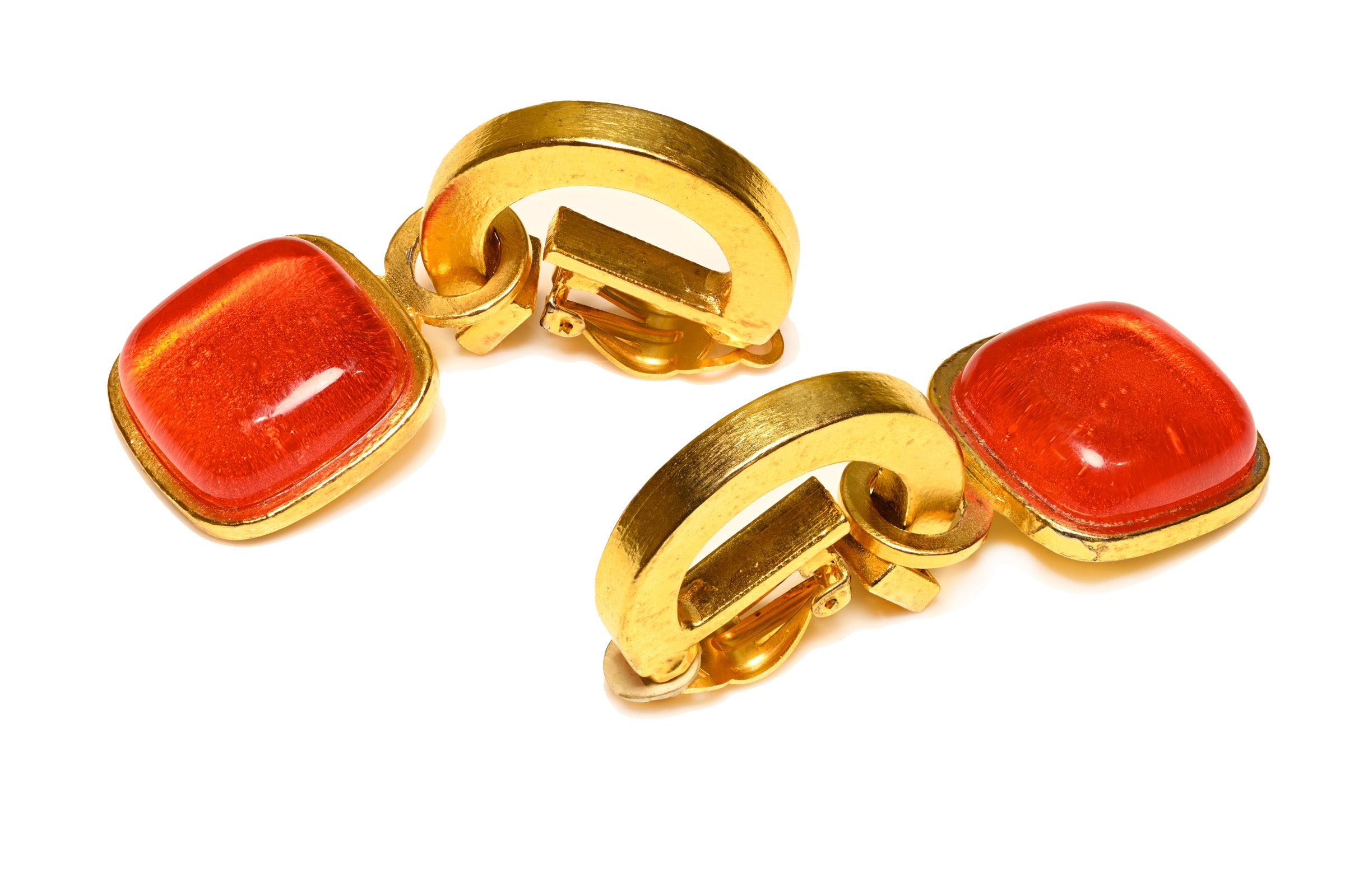 Vintage Claude Montana for Claire Deve Orange Glass Drop Earrings