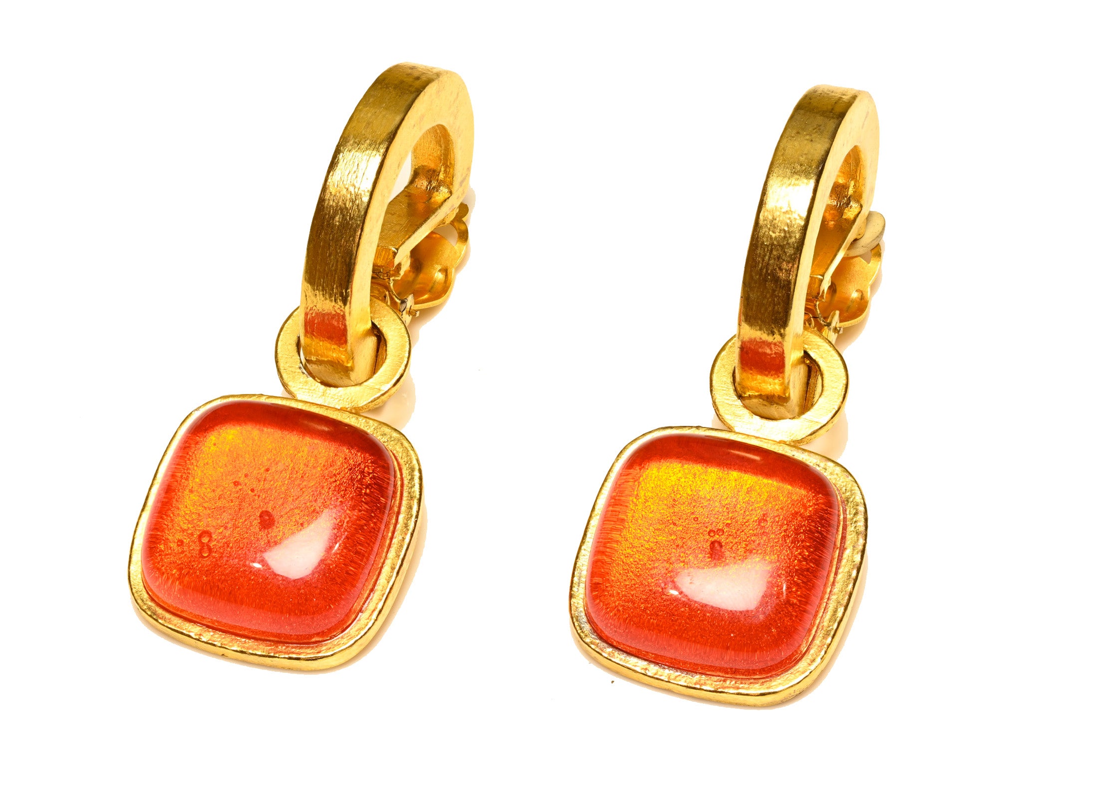 Vintage Claude Montana for Claire Deve Orange Glass Drop Earrings 1