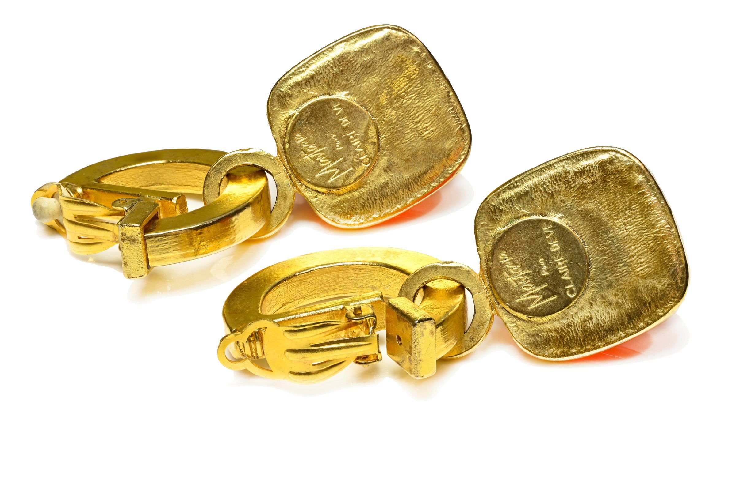 Vintage Claude Montana for Claire Deve Orange Glass Drop Earrings 2