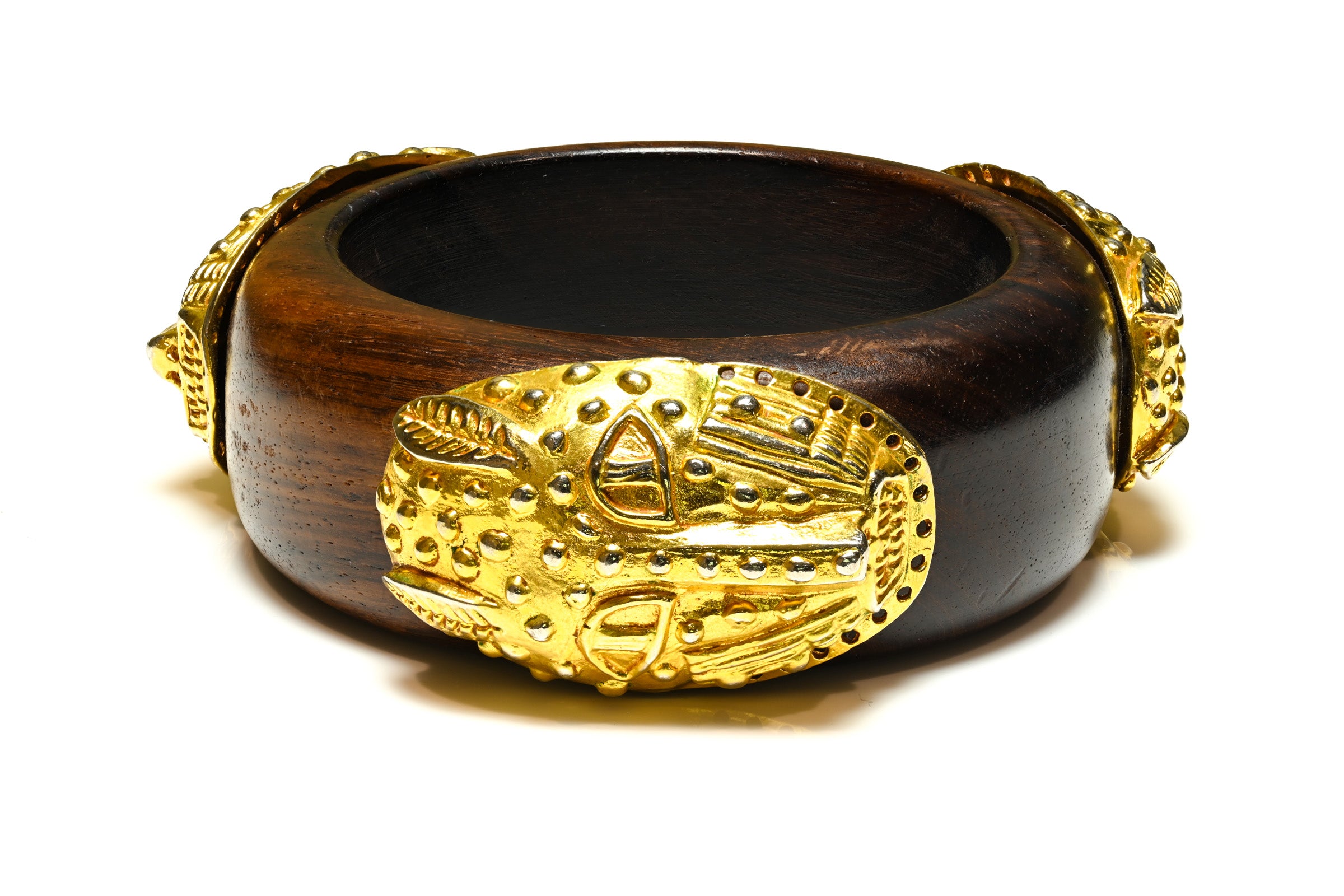 Vintage Dominique Aurientis Wood Leopard African Mask Bracelet 3