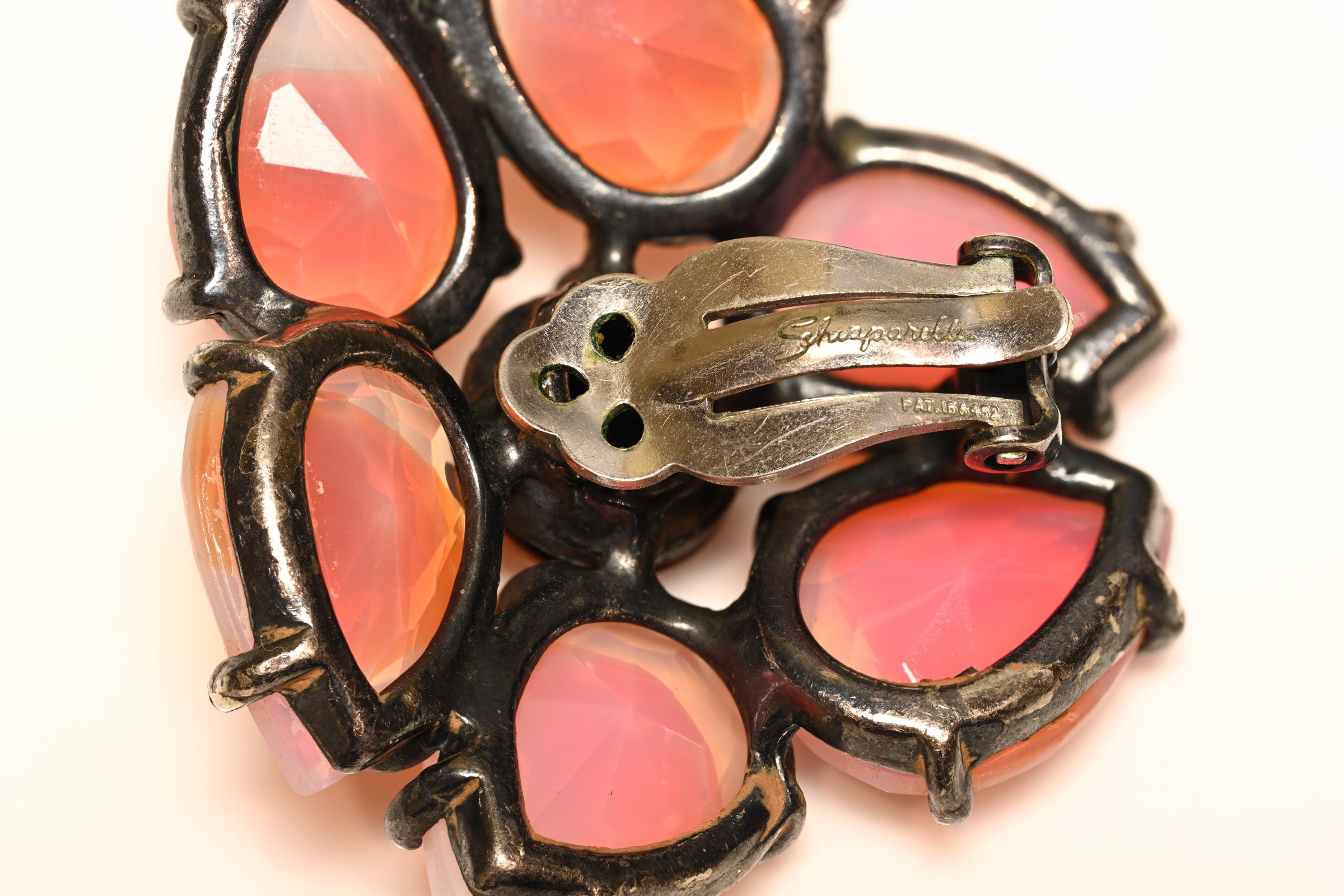 Vintage Elsa Schiaparelli Pink Watermelon Crystal Large Flower Earrings 4