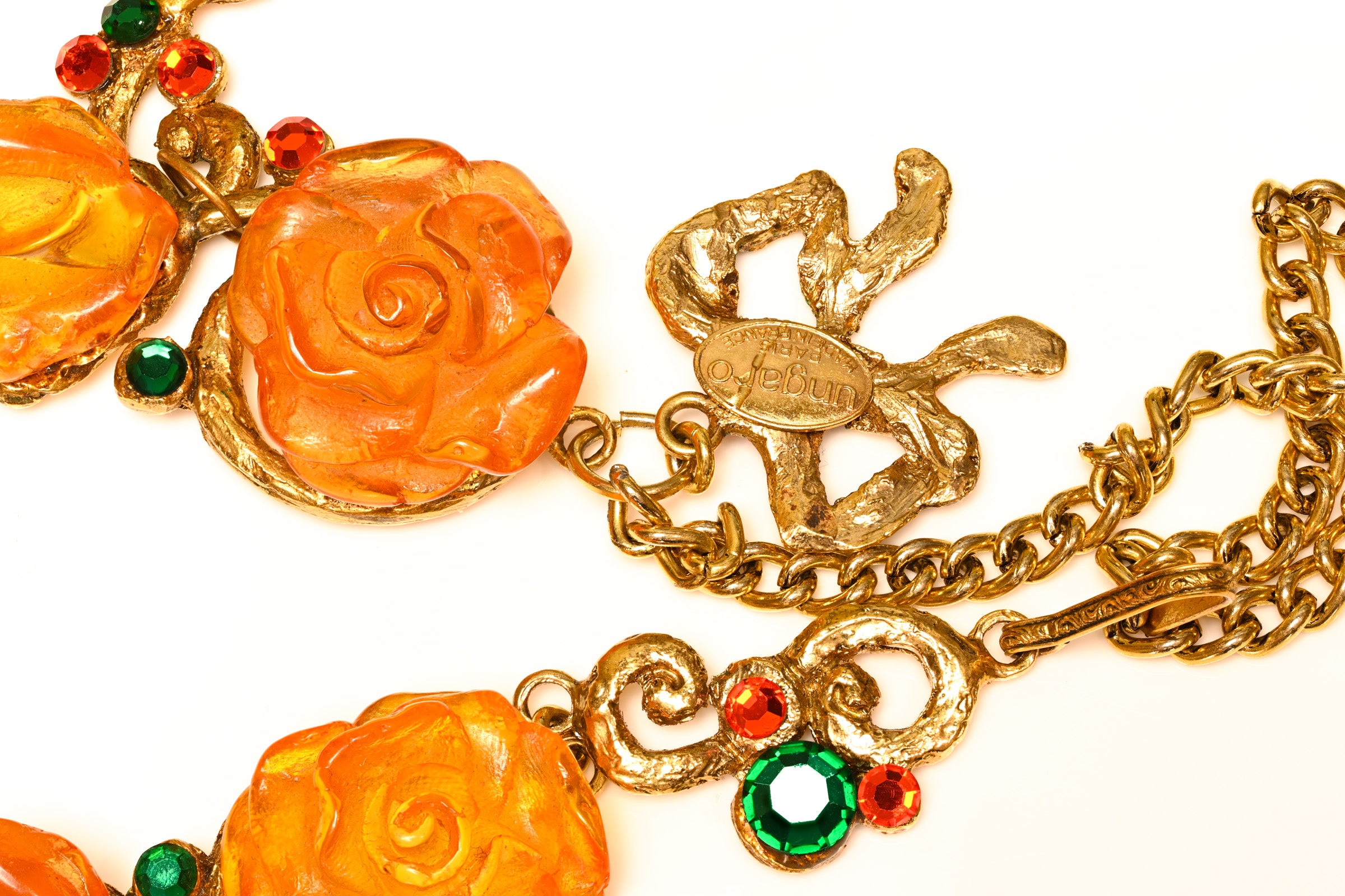Vintage Emanuel Ungaro Couture Orange Resin Crystal Flower Necklace 3