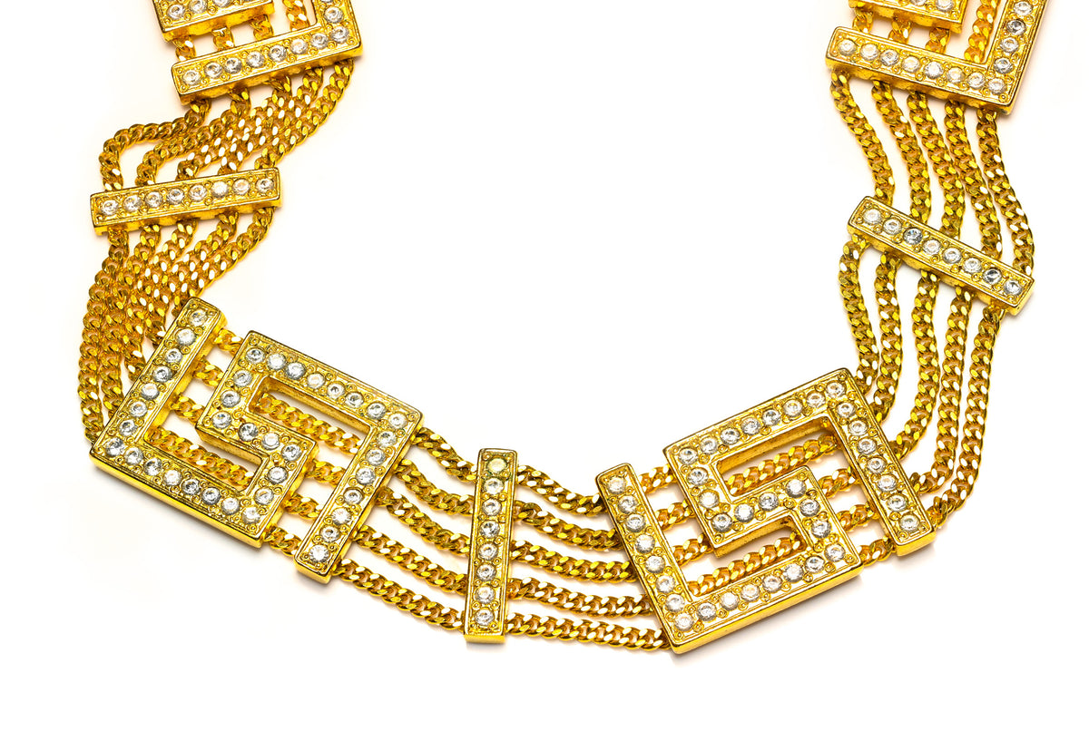 Vintage Gianni Versace Greek Key Crystal Collar Necklace 1