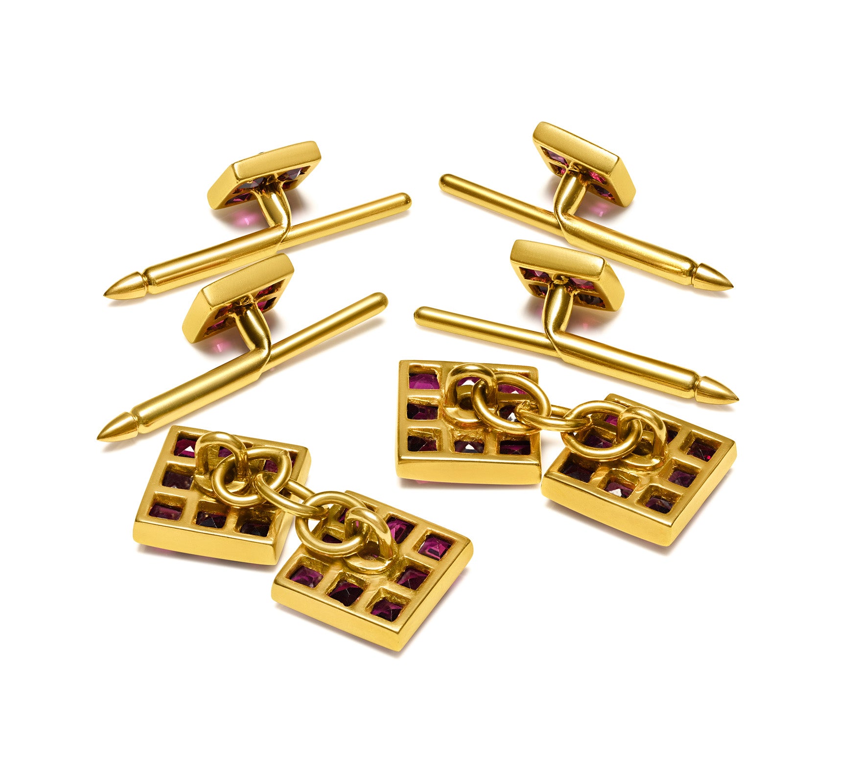 Vintage Gold Ruby Cufflinks and Complete 4 Stud Formal Set