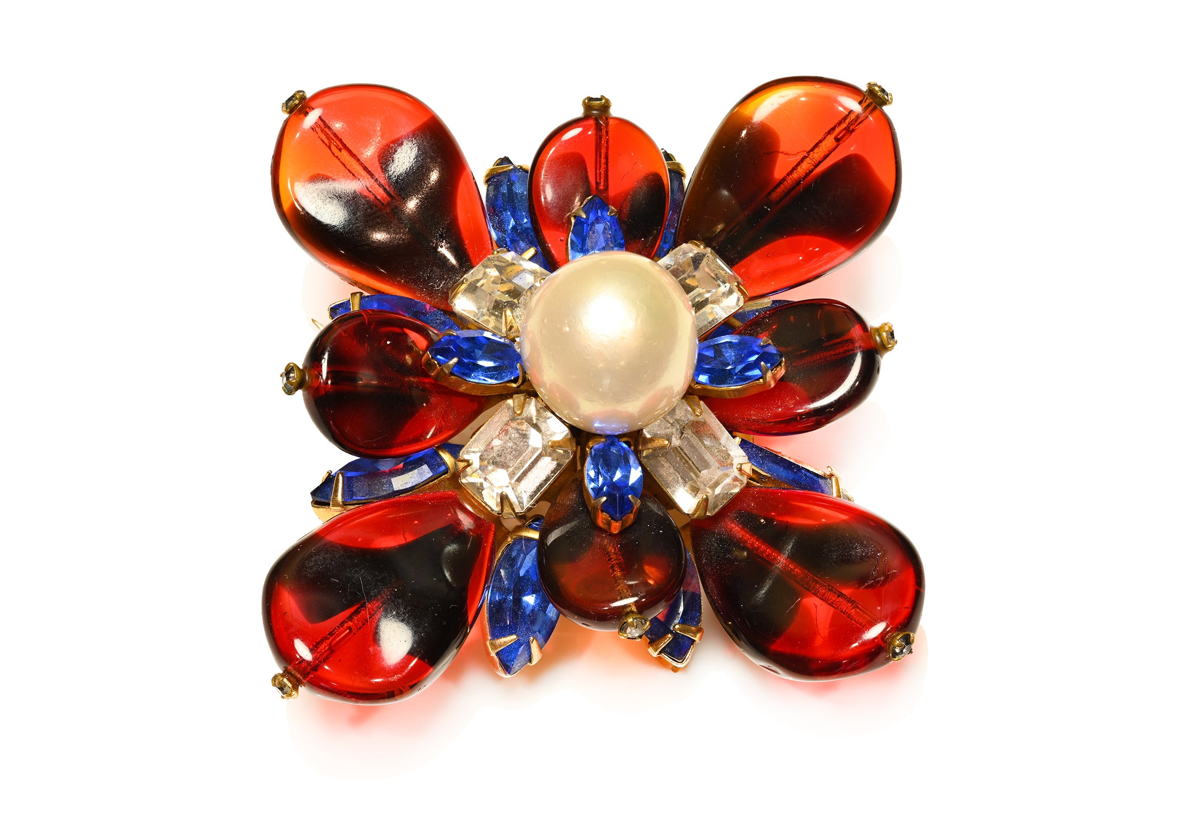 Hattie Carnegie Crystal Pearl Cross Brooch