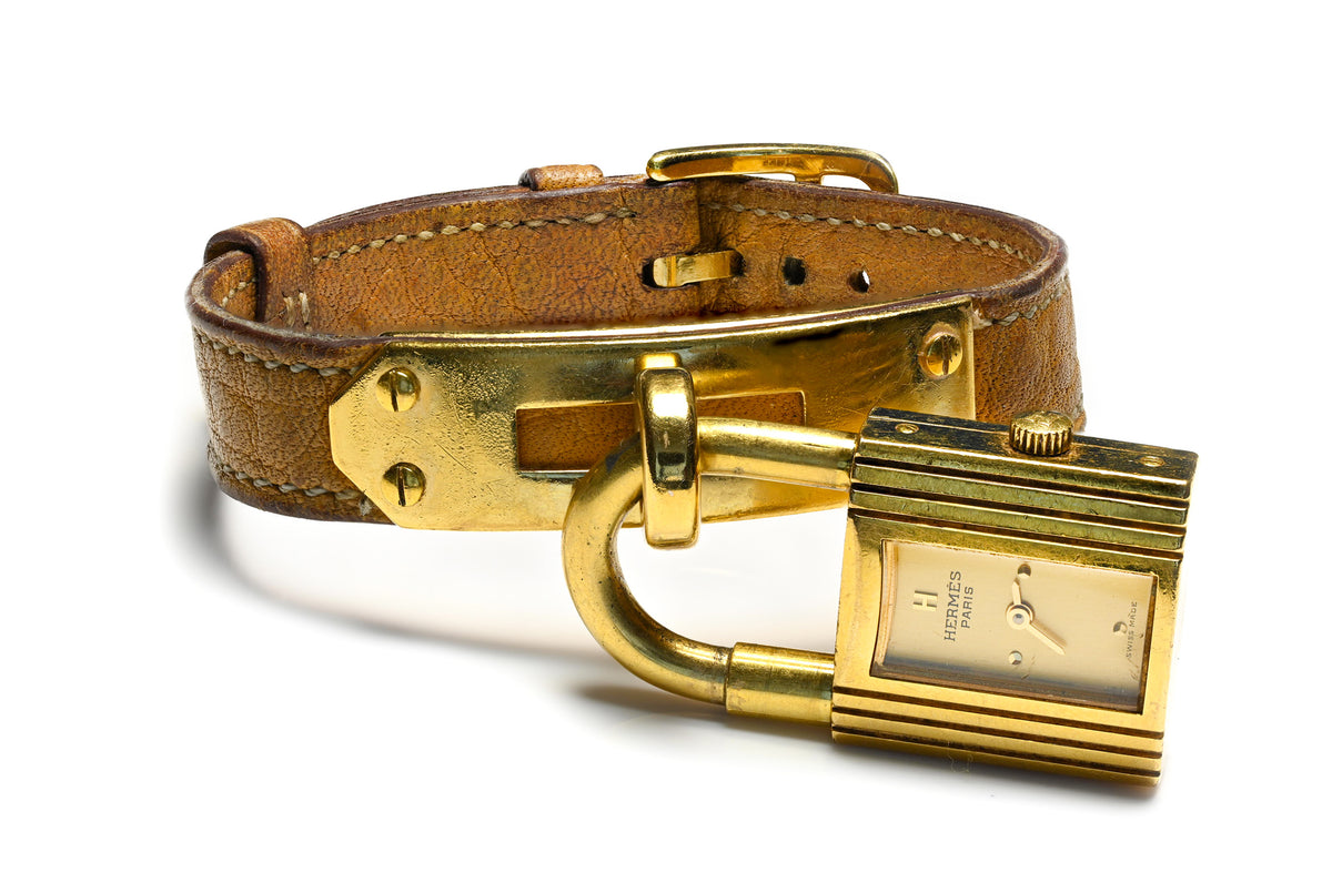 Vintage Hermes Paris Brown Leather Kelly Watch