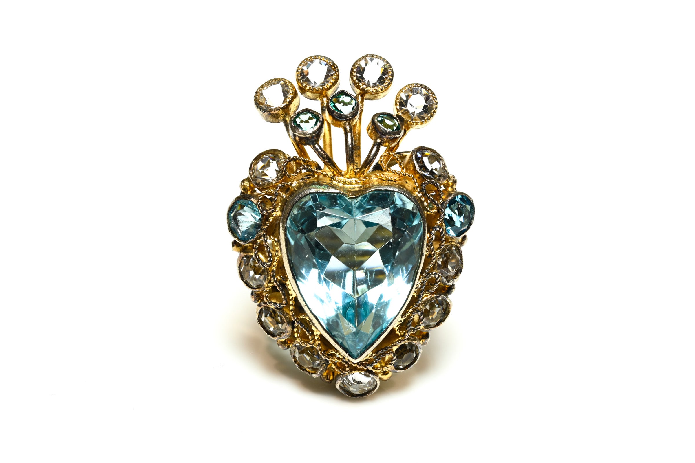 Vintage Hobe 1946 Blue Crystal Heart Ring