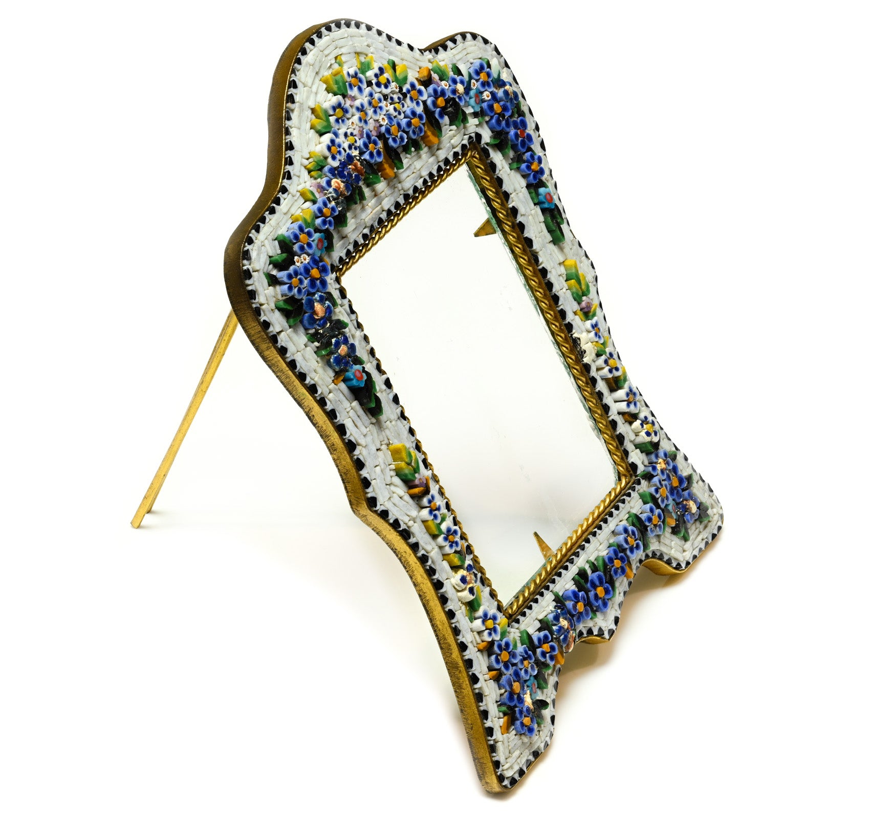 Vintage Italian Floral Micro-Mosaic Gilt Brass Picture Frame Side