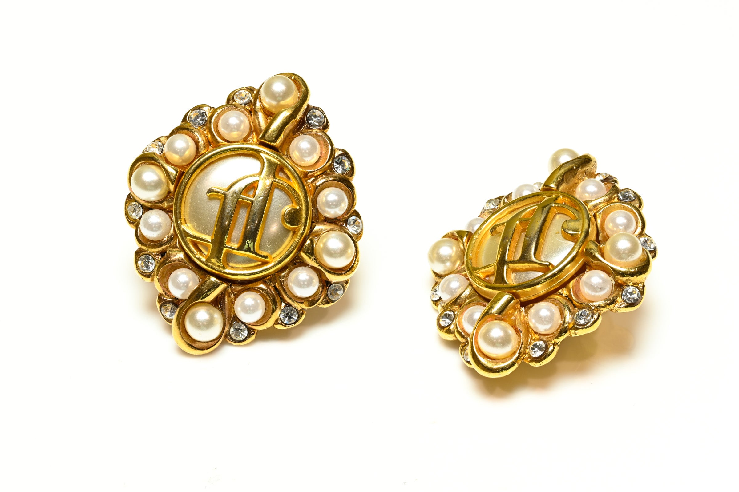 Vintage Jacques Fath Paris Gold Plated Pearl Earrings 1