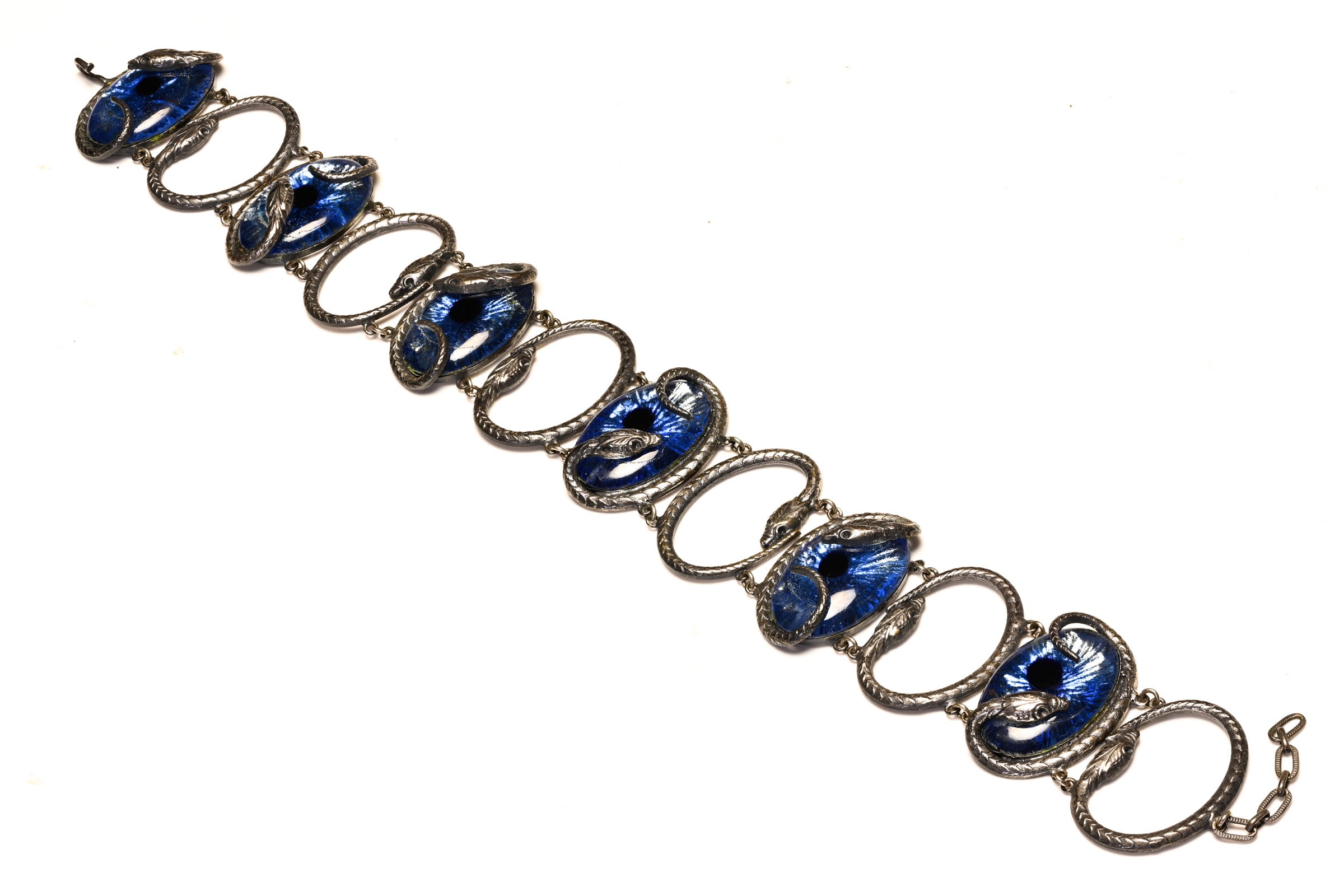 Vintage Jacques Gautier Paris Blue Glass Eye Snake Choker Necklace