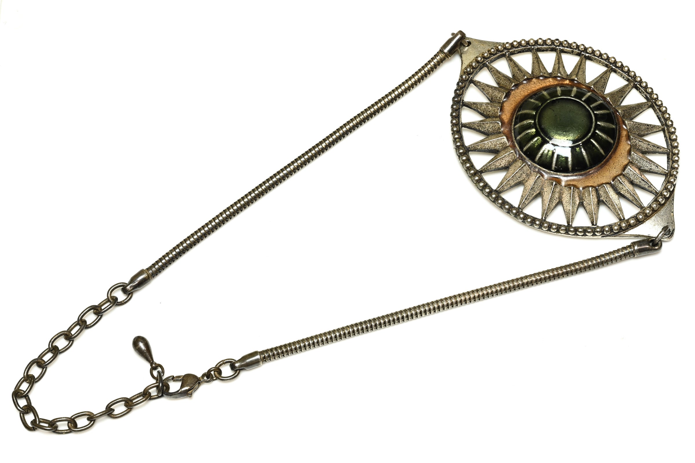 Vintage Jean Paul Gaultier Paris Green Enamel Eye Necklace 1