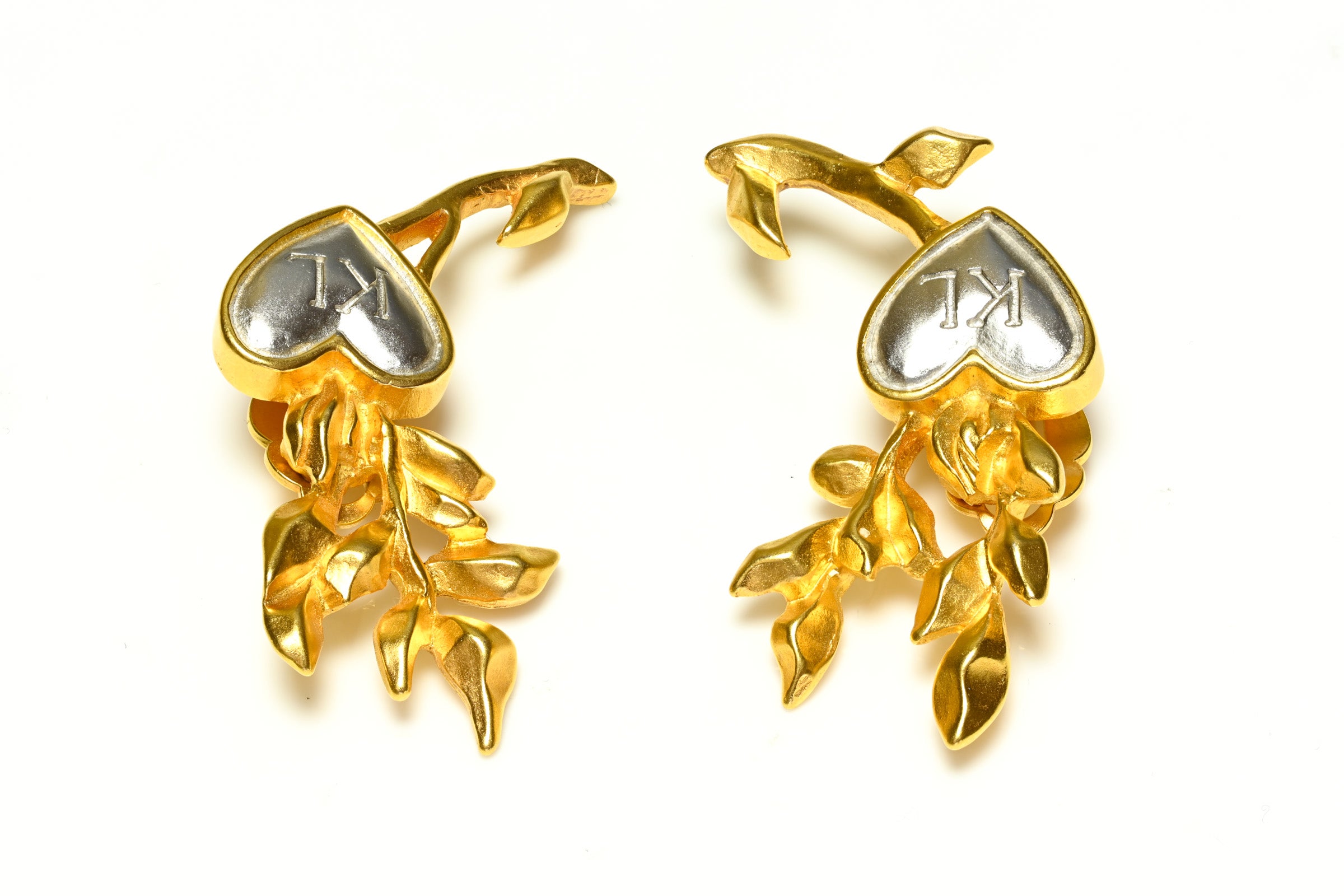 Vintage Karl Lagerfeld Paris Mix Metal Heart Ear Climber Earrings 1