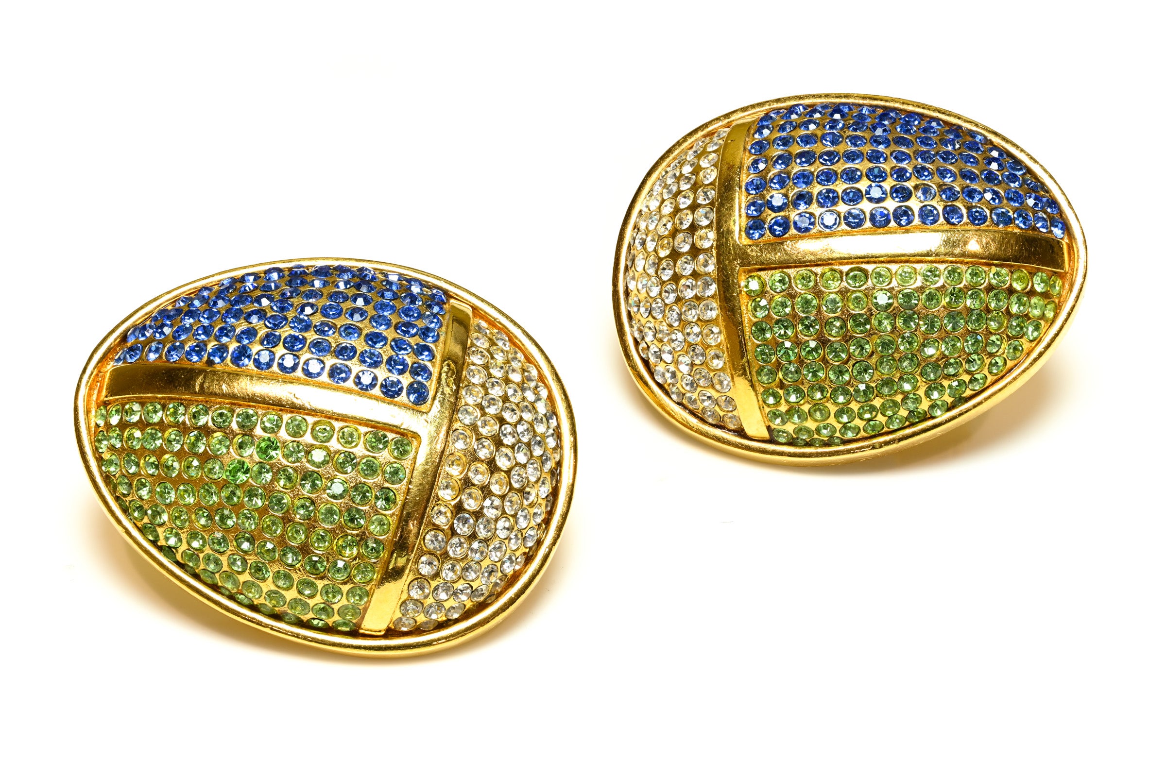 Vintage Lanvin Egyptian Style Scarab Blue Green Crystal Earrings