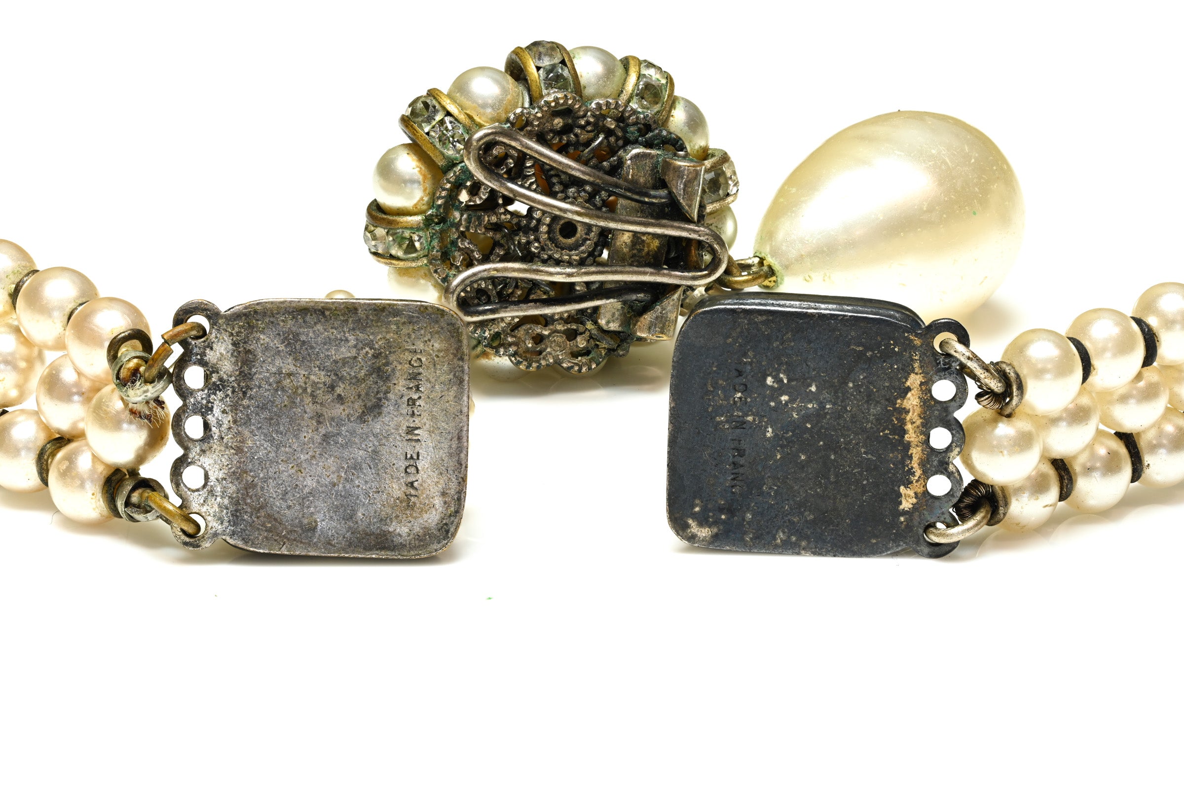 Vintage Louis Rousselet Paris 1950's Pearl Necklace Bracelet Earrings Set 3