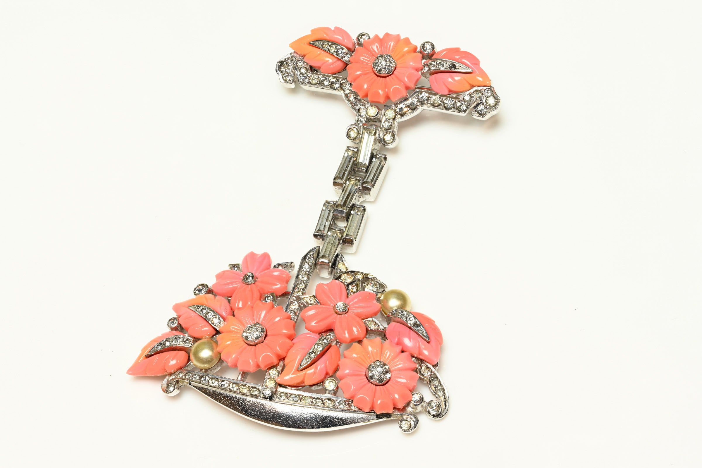 Vintage Mazer Orange Flower Crystal Tutti Frutti Basket Brooch