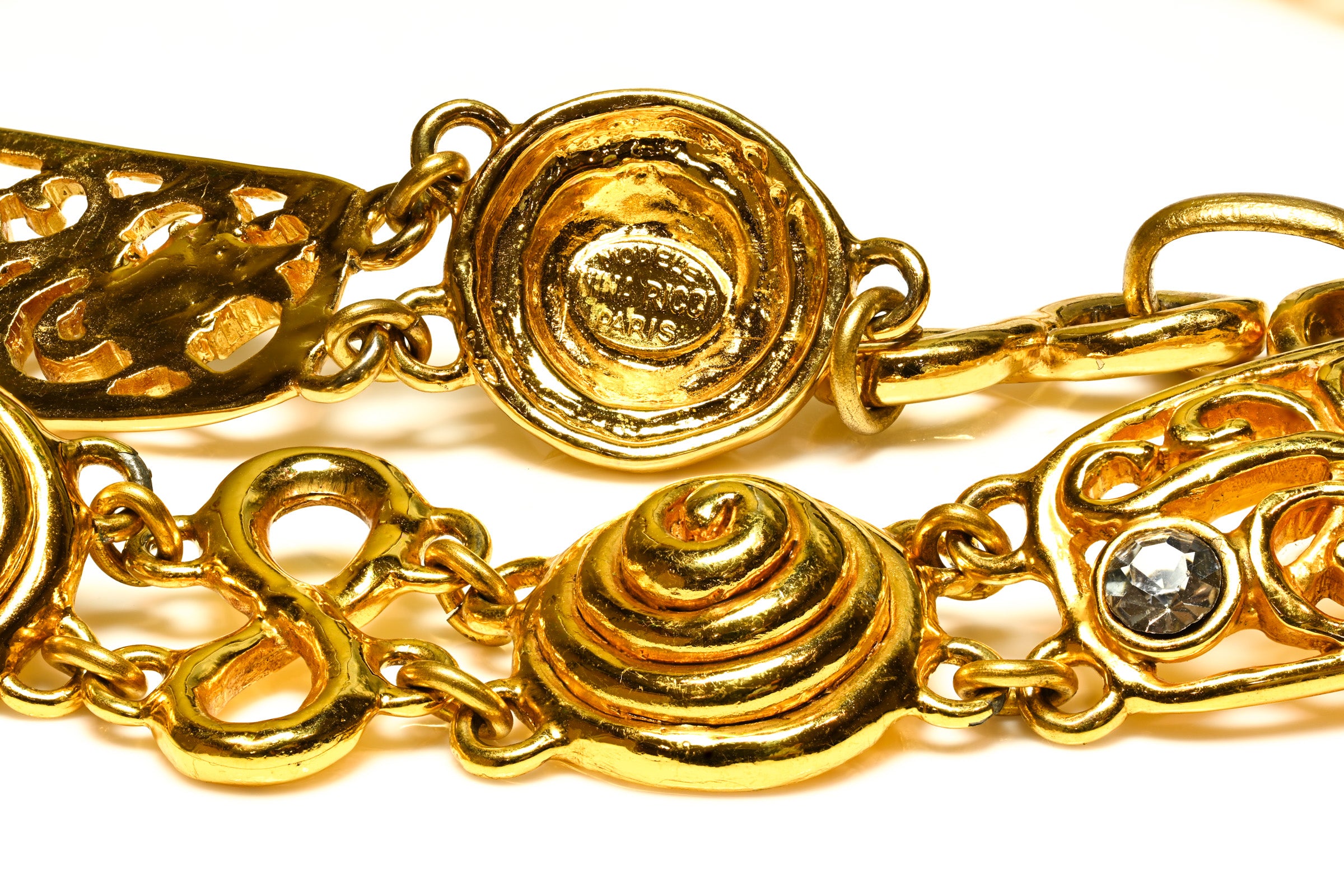 Vintage Nina Ricci Paris Gold Plated Crystal Swirl Chain Belt 2