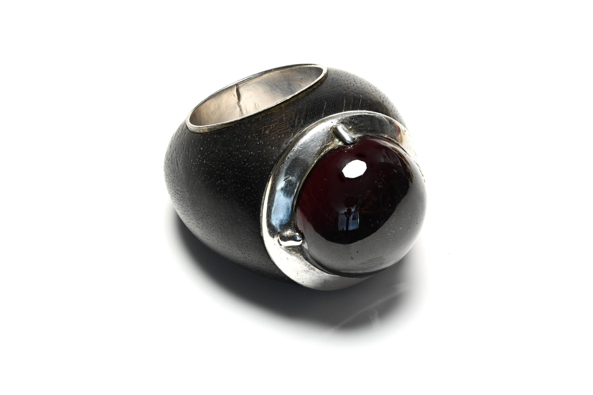 Vintage Patricia Von Musulin Wood Sterling Garnet Ring 3