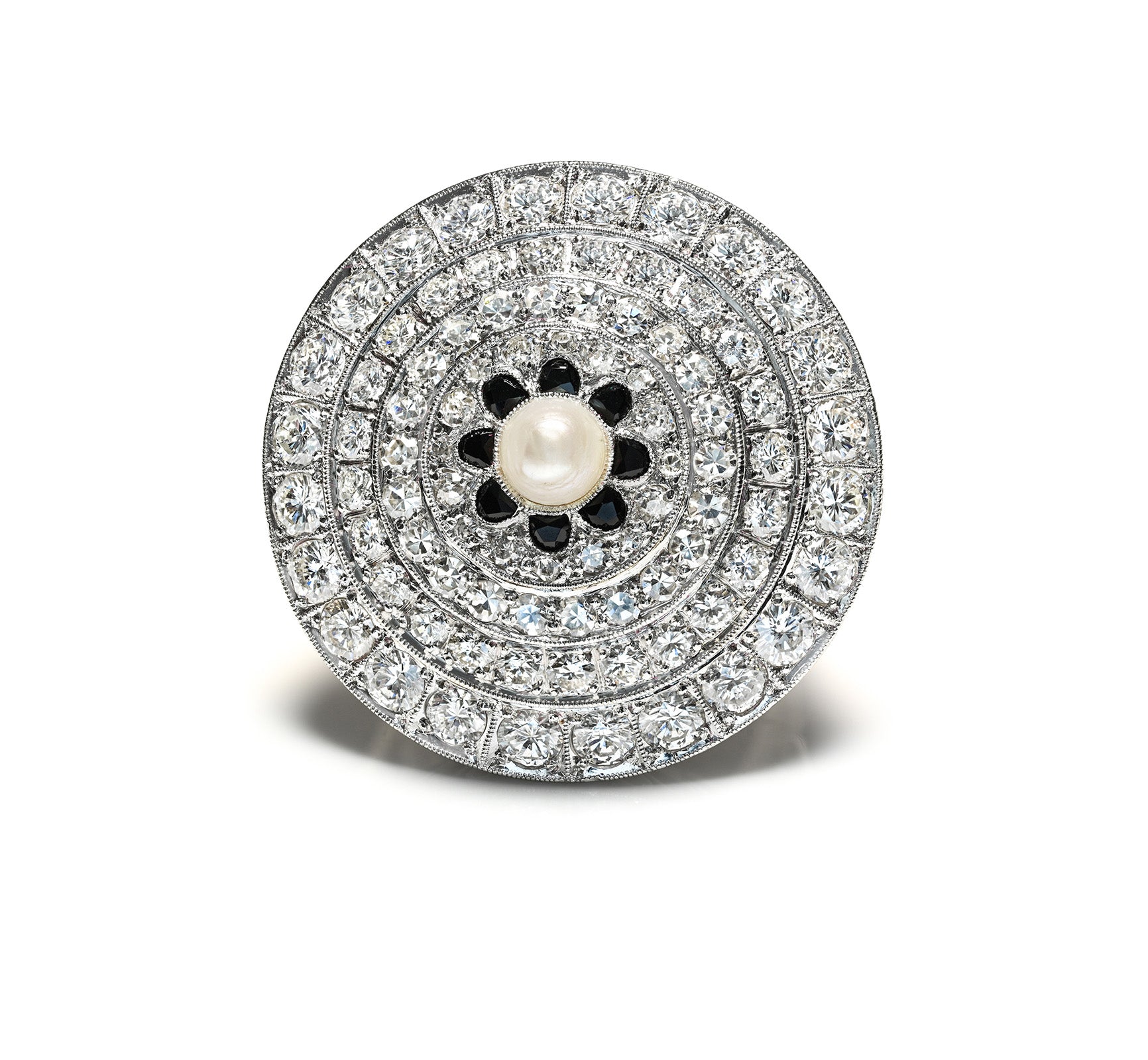 Vintage Platinum Ring Diamond Onyx Pearl