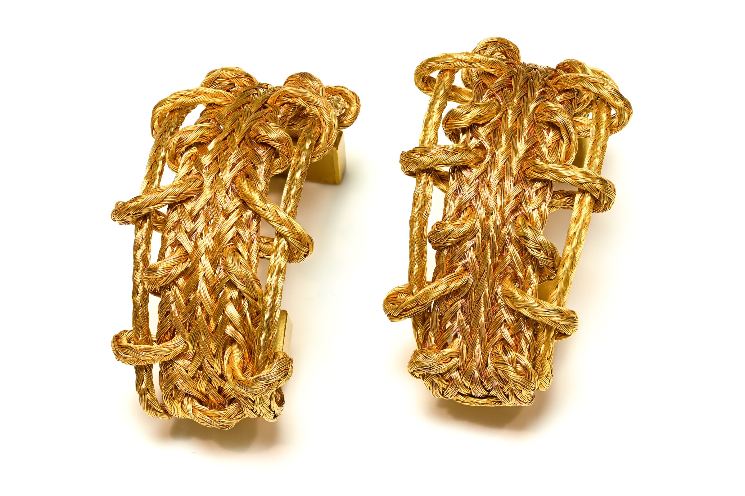 Vintage Premier Etage Paris Large Gold Plated Woven Hoop Earrings 1