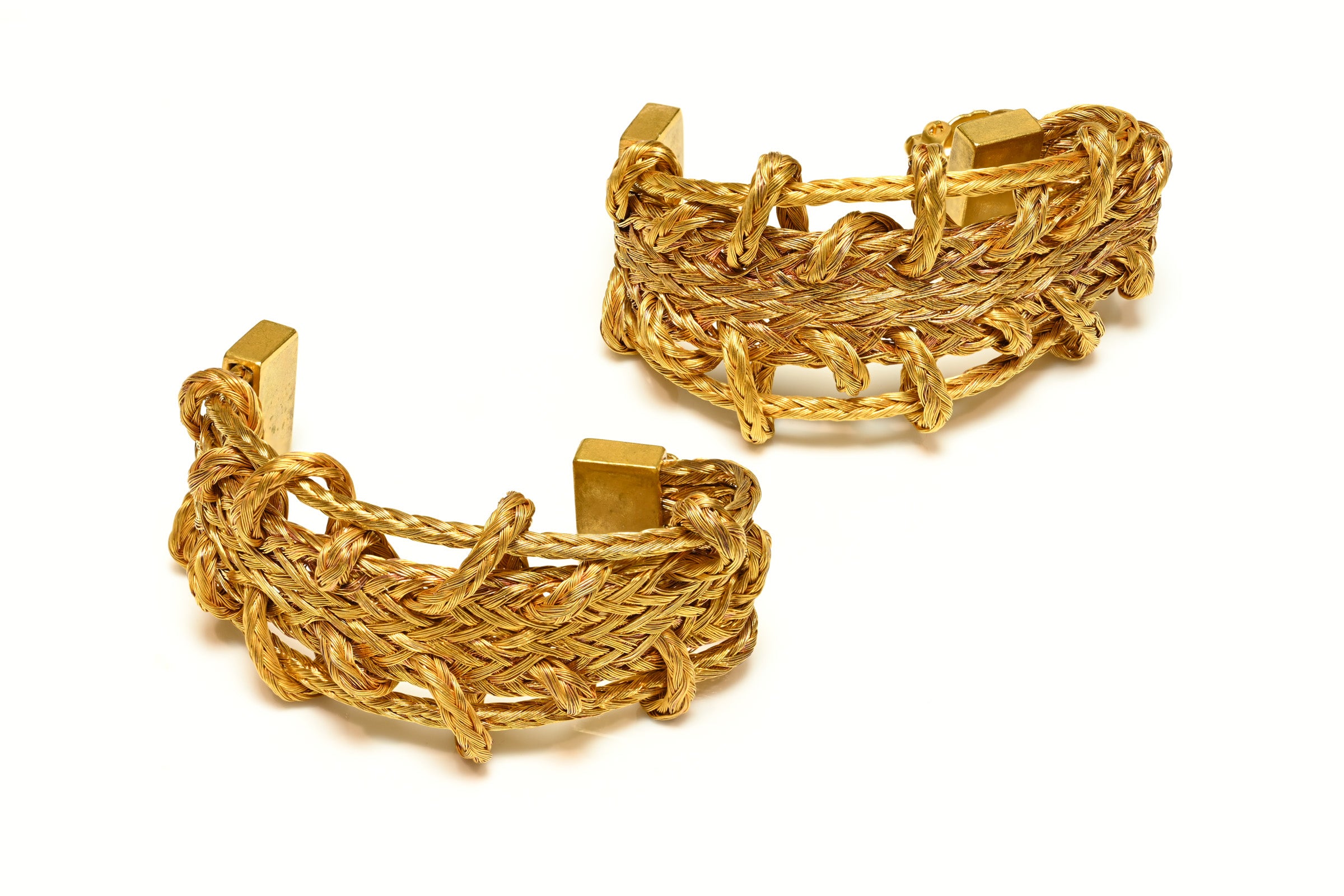 Vintage Premier Etage Paris Large Gold Plated Woven Hoop Earrings 2