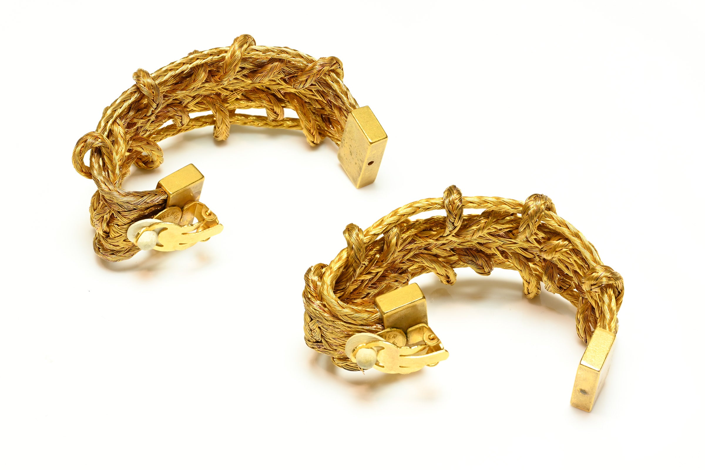 Vintage Premier Etage Paris Large Gold Plated Woven Hoop Earrings 3