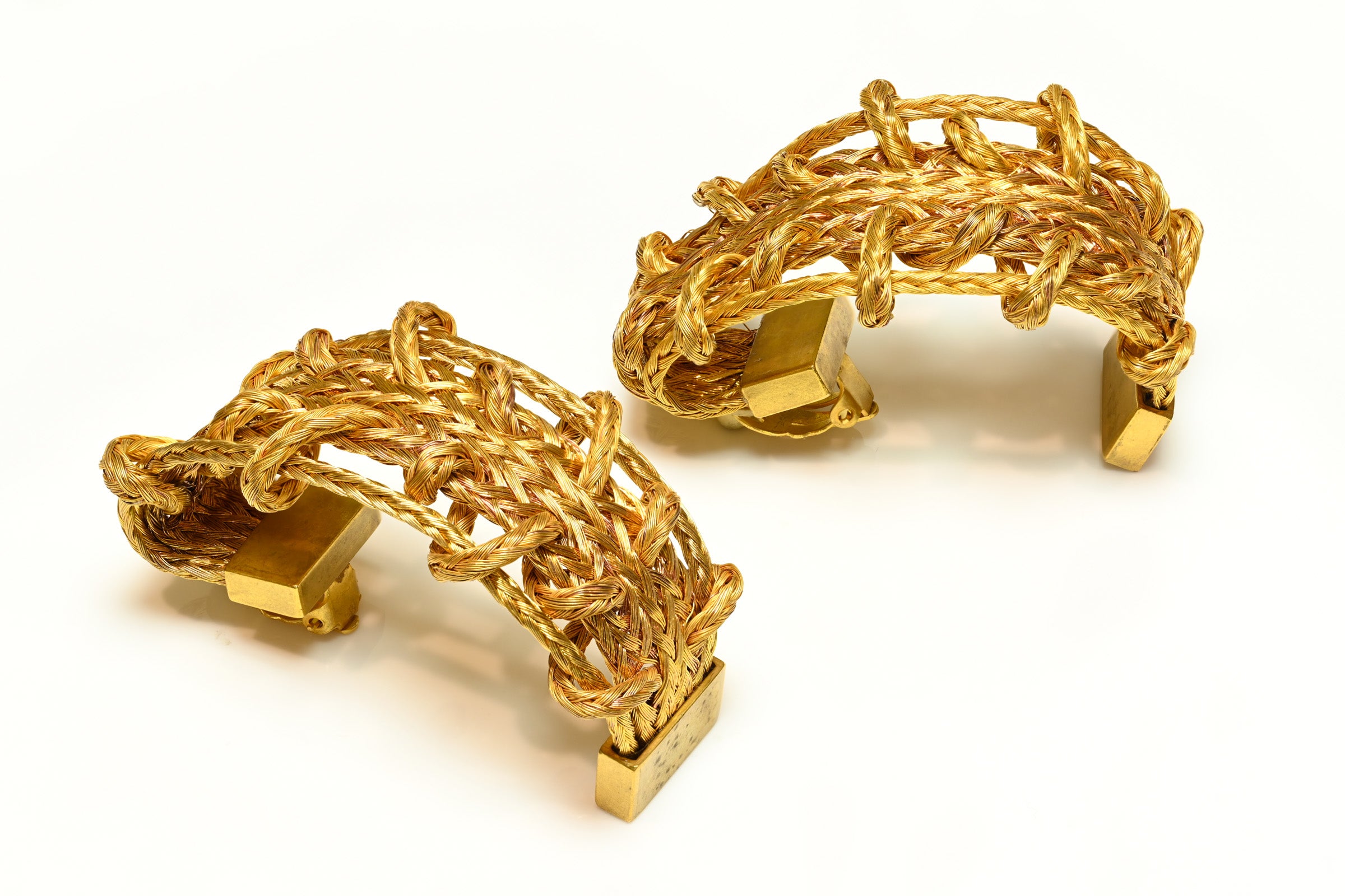 Vintage Premier Etage Paris Large Gold Plated Woven Hoop Earrings 4
