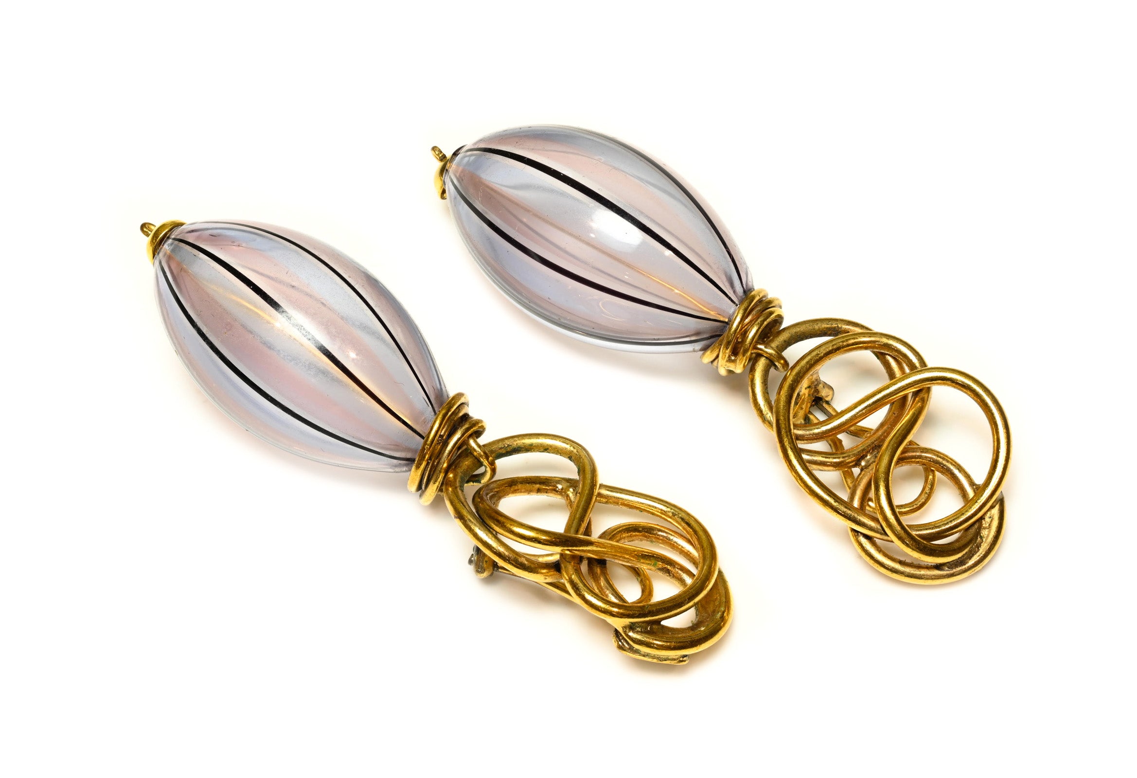 Vintage Robert Goossens Paris Blue Glass Wire Drop Earrings 1