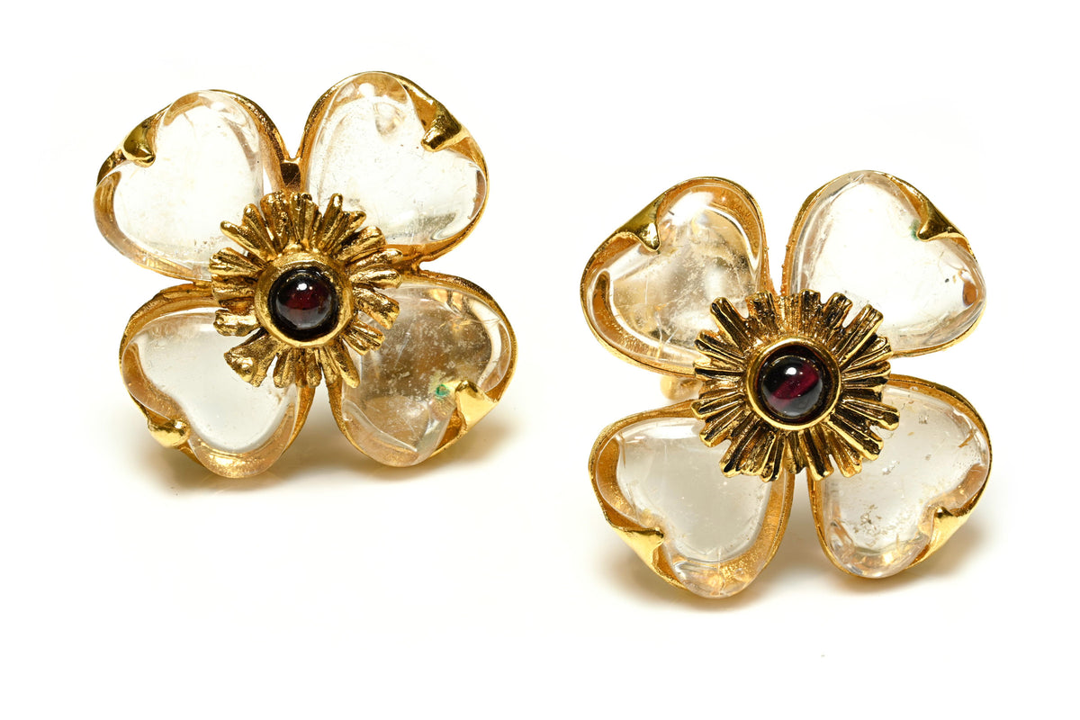 Vintage Robert Goossens Paris Rock Crystal Flower Earrings