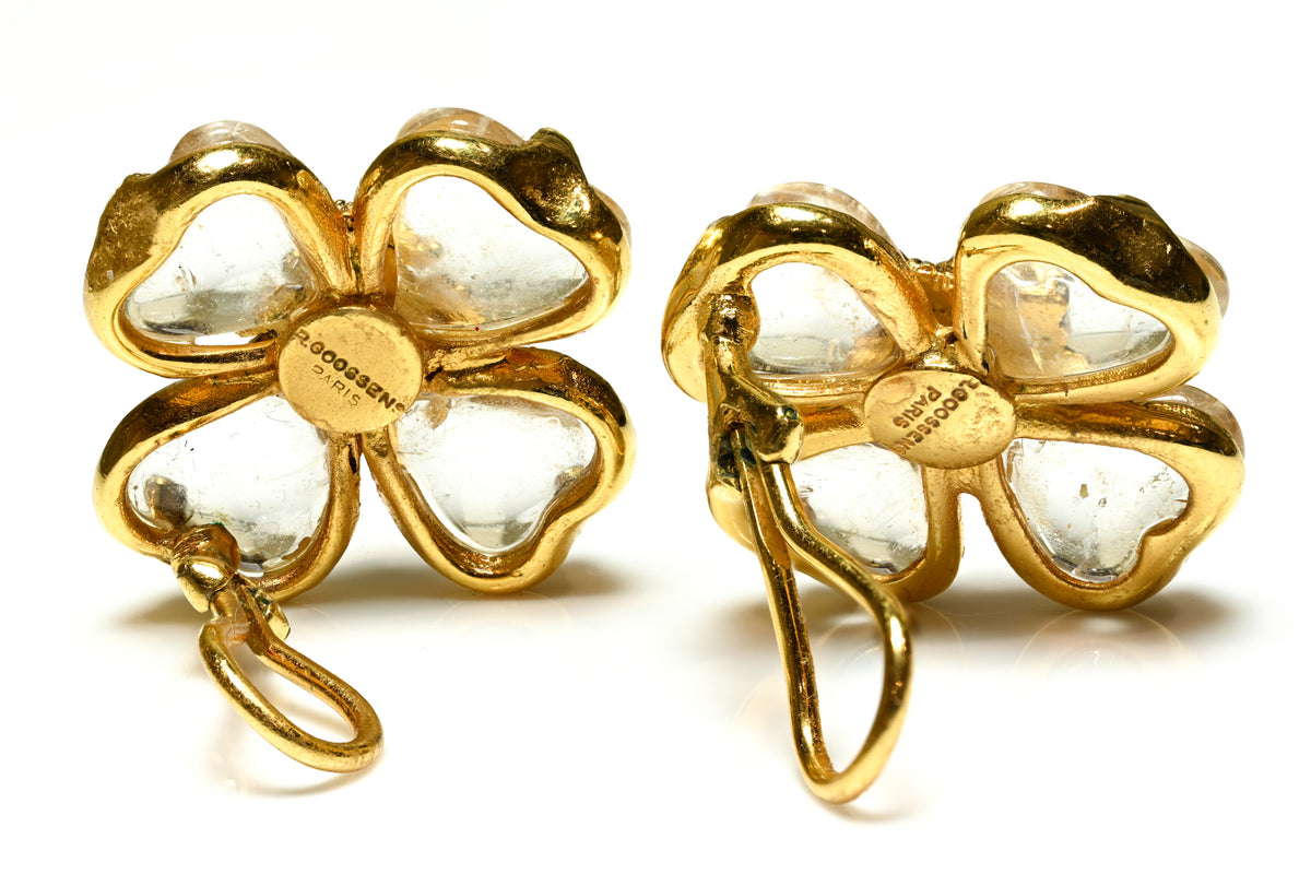 Vintage Robert Goossens Paris Rock Crystal Flower Earrings 2