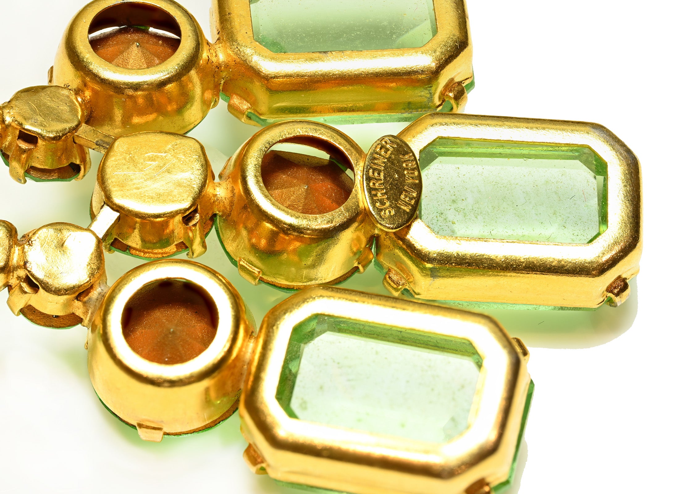 Green Vintage Schreiner Crystal Long Chandelier Earrings