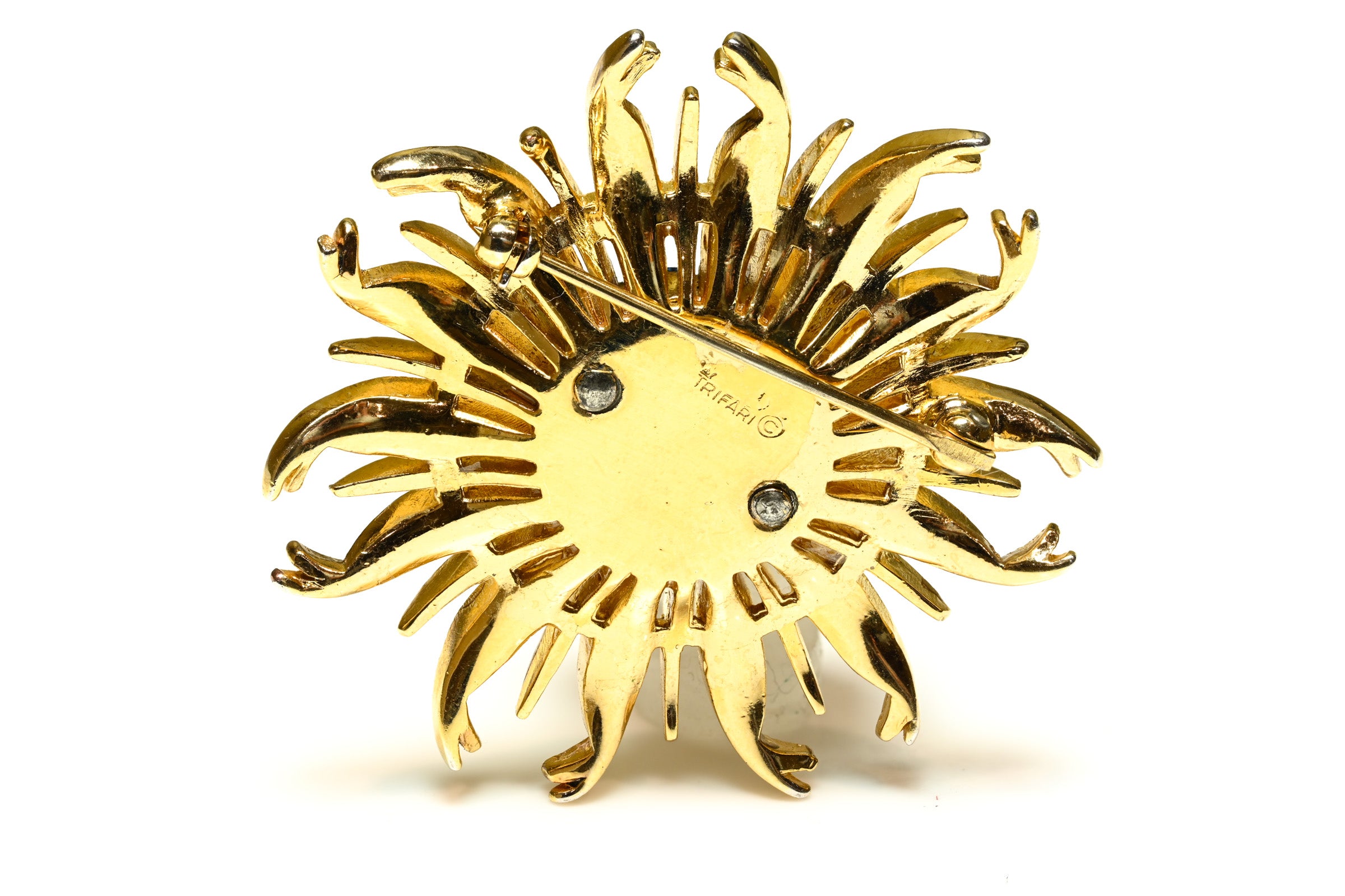 Vintage Trifari Alfred Philippe Blue Crystal Crysanthemum Flower Brooch 2