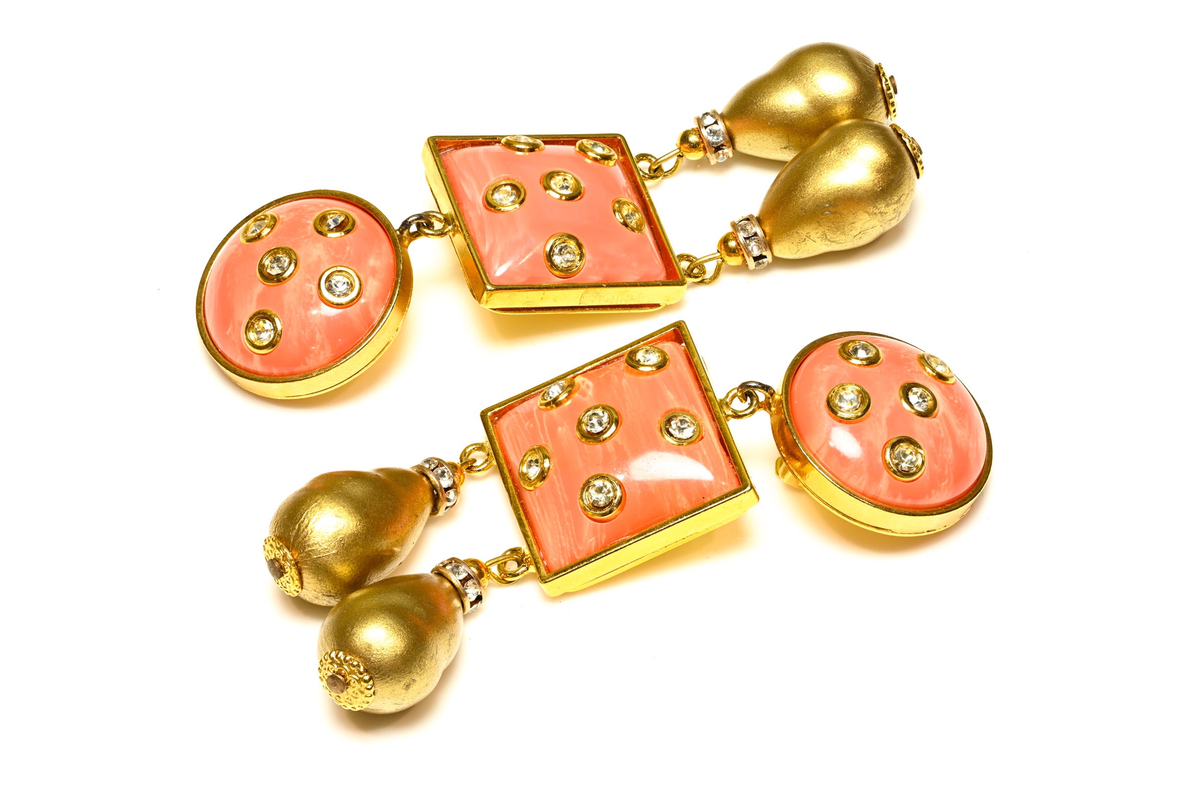 Vintage Valentino Garavani Orange Resin Gold Pearl Long Earrings