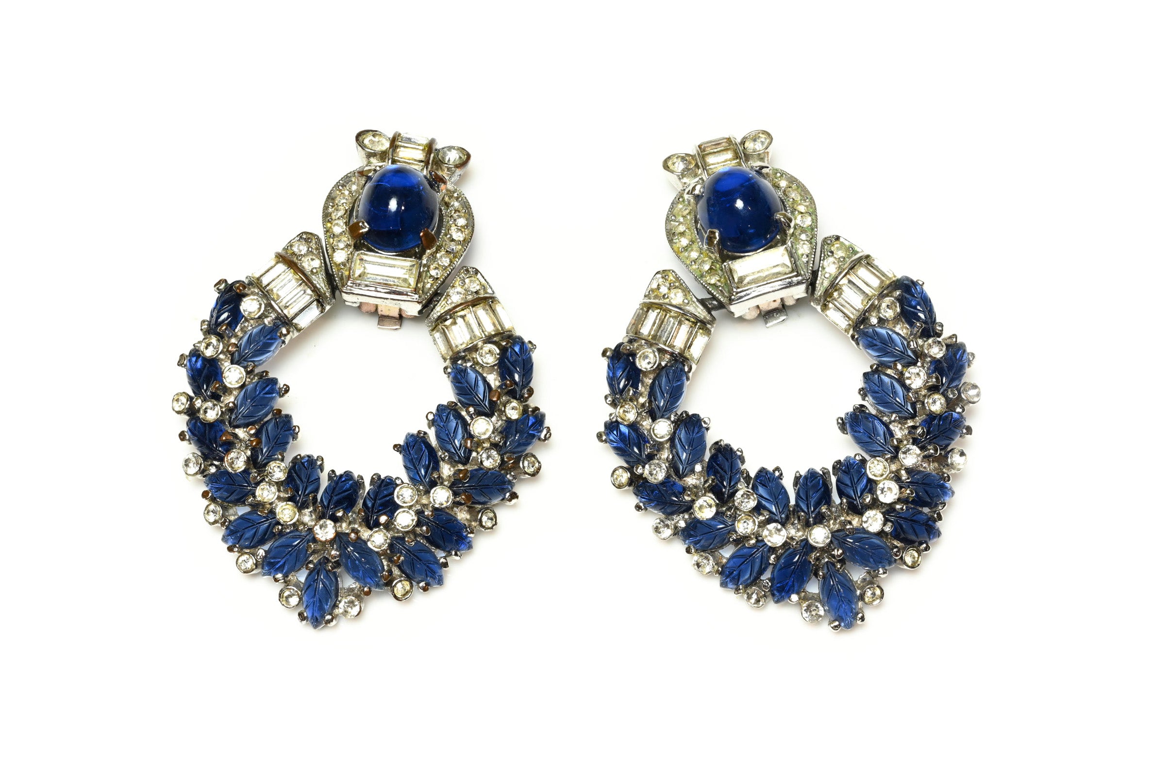 Vintage Weinberg NY Blue Glass Crystal Tutti Frutti Style Earrings