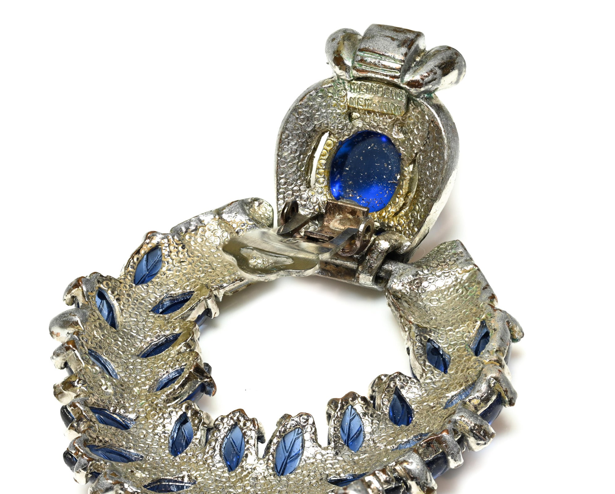 Vintage Weinberg NY Blue Glass Crystal Tutti Frutti Style Earrings 3