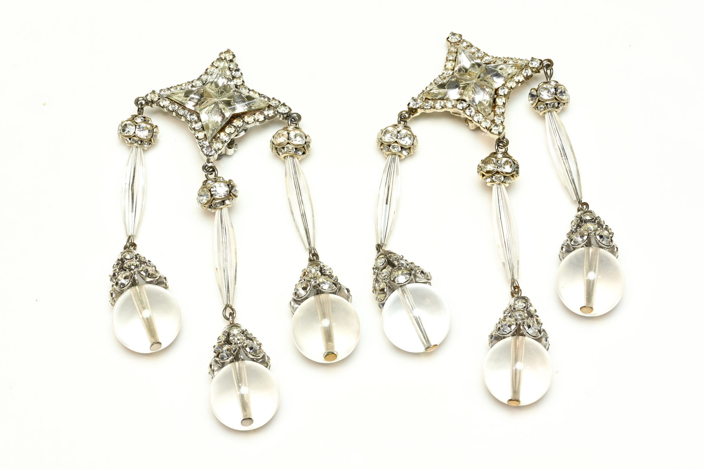 Vintage William DeLillo Star Crystal Long Chandelier Earrings 1
