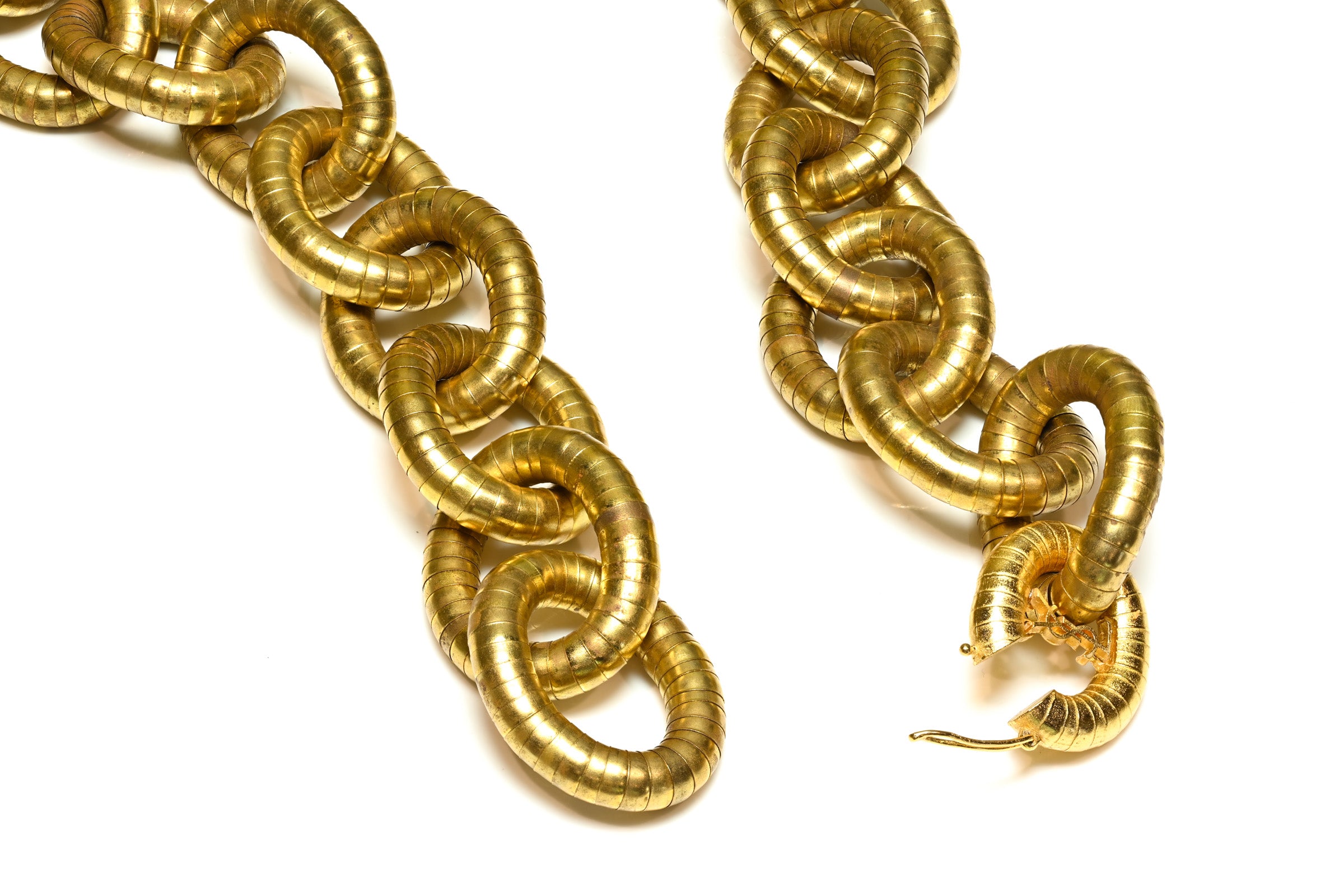 Vintage Yves Saint Laurent Gold Plated Logo Large Link Necklace 2