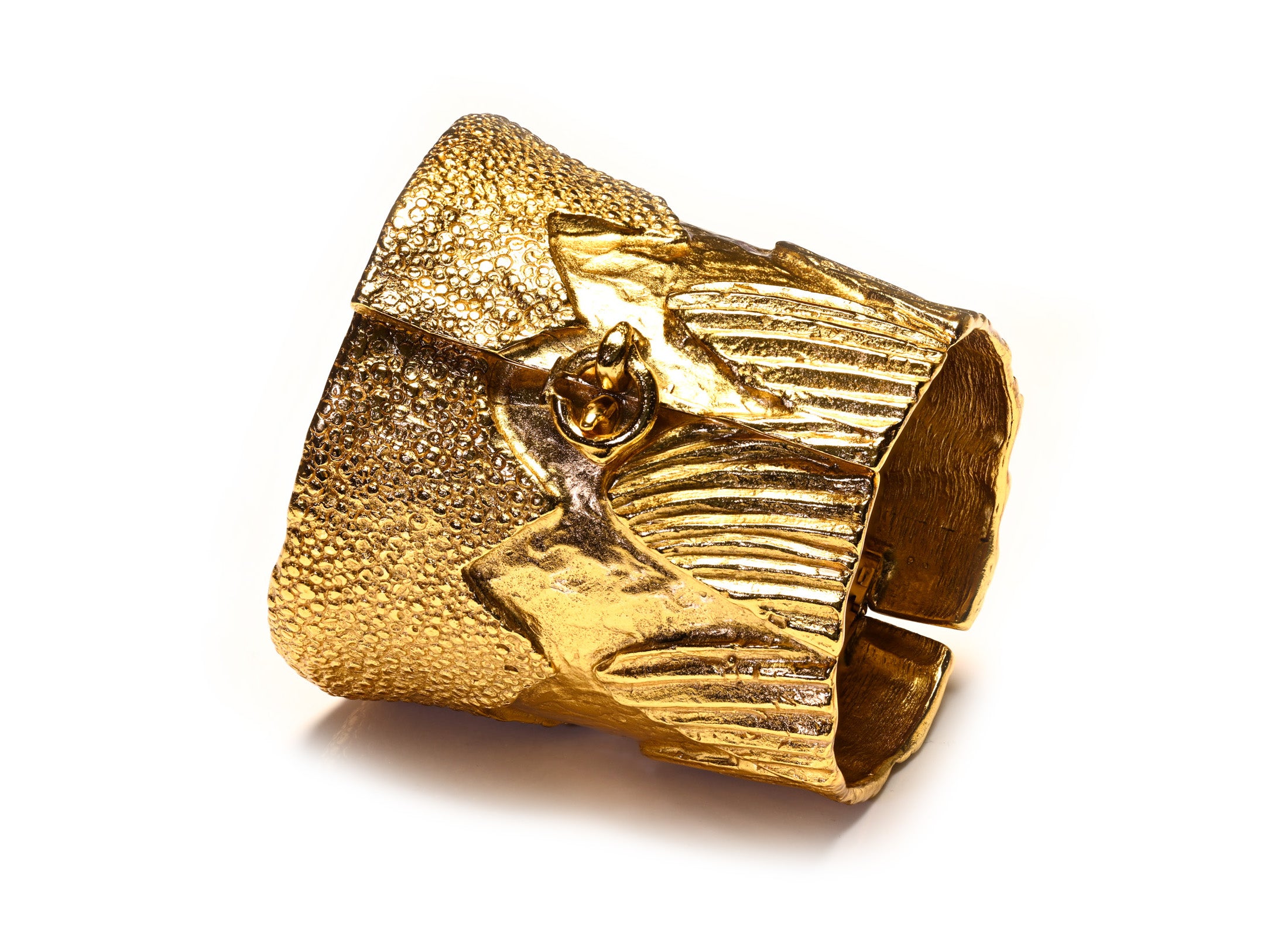 Vintage Yves Saint Laurent Goossens Wide Gold Plated Cuff Bracelet 2