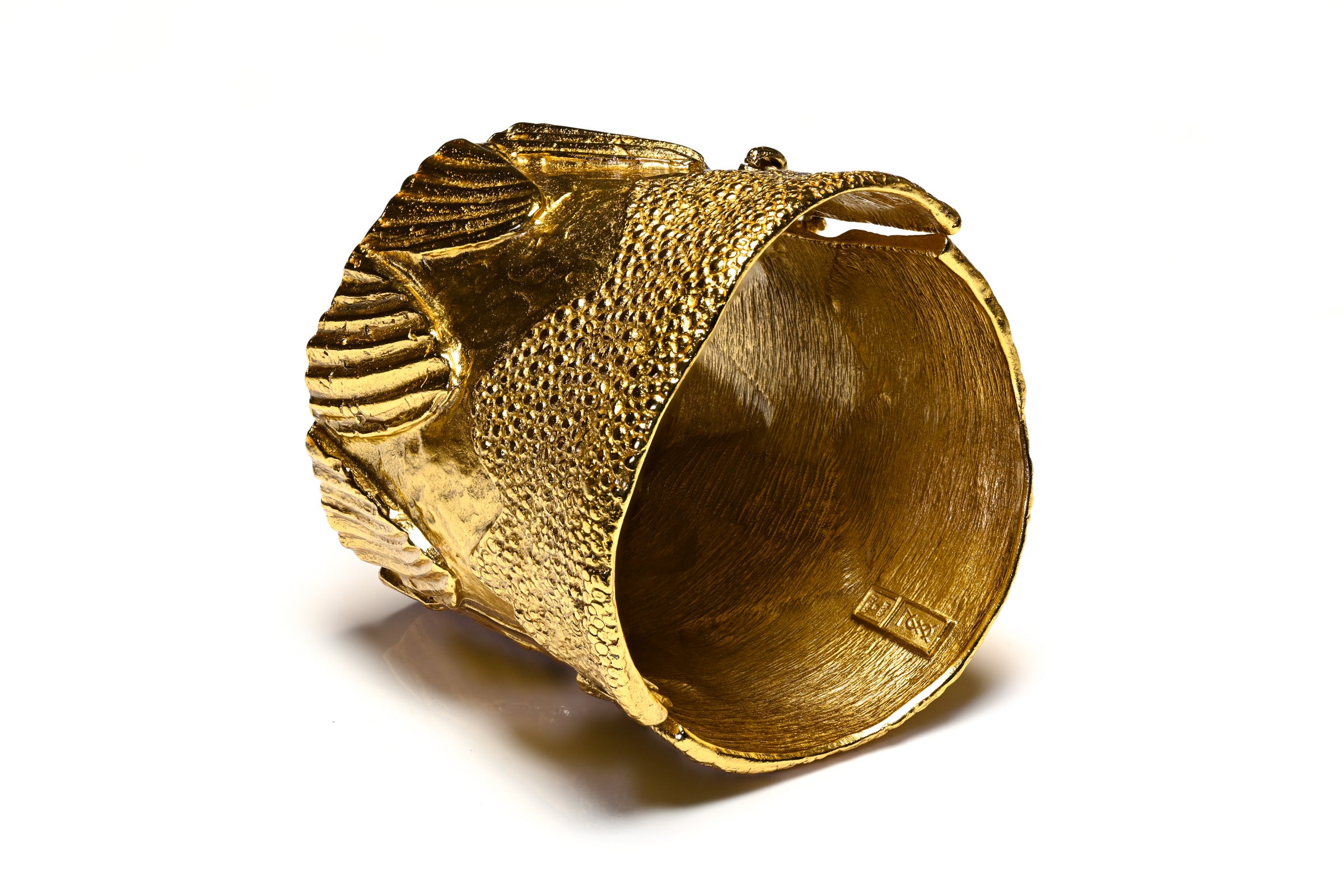 Vintage Yves Saint Laurent Goossens Wide Gold Plated Cuff Bracelet 3