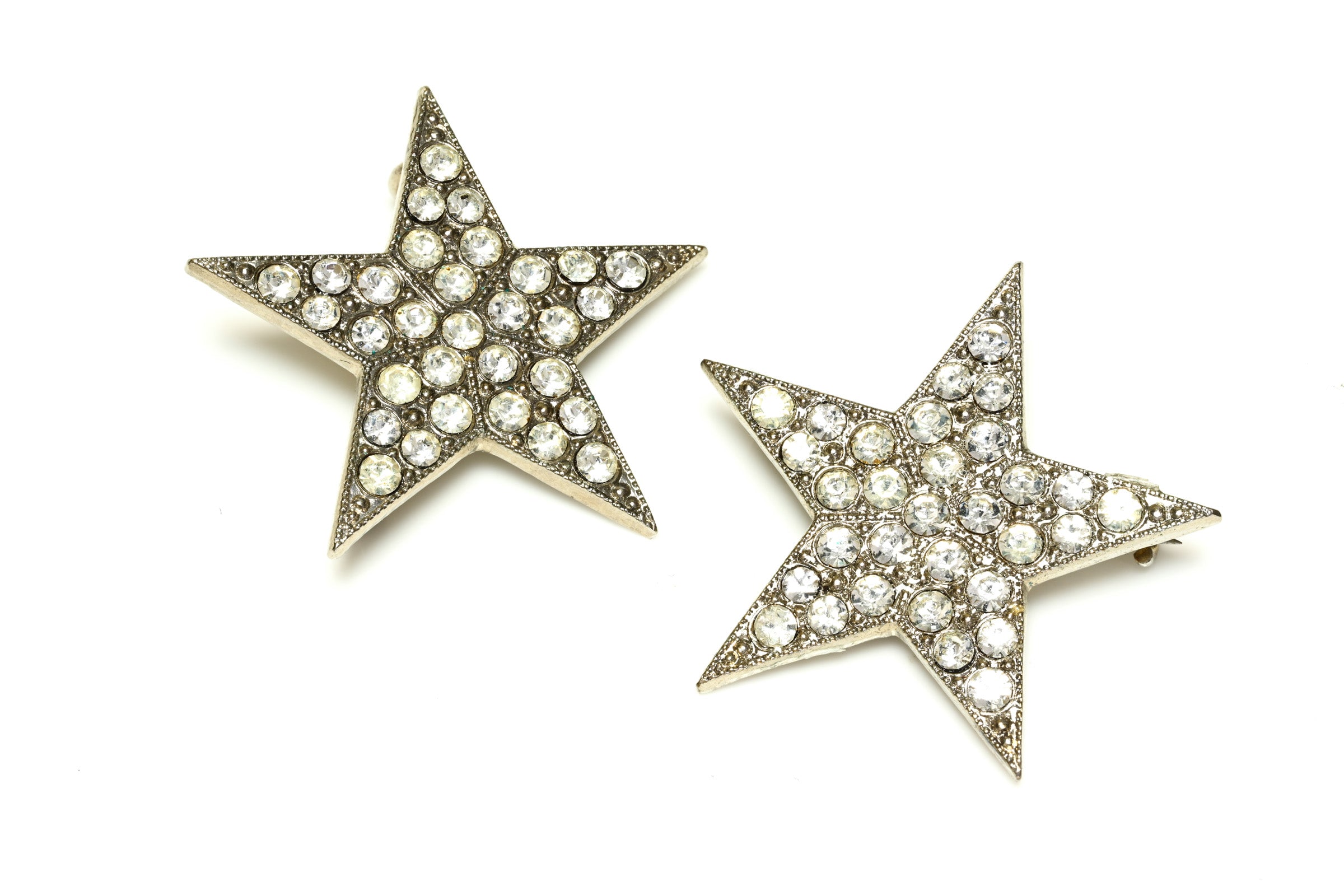 Vintage Yves Saint Laurent Paris Crystal Star Pair of Brooches 1