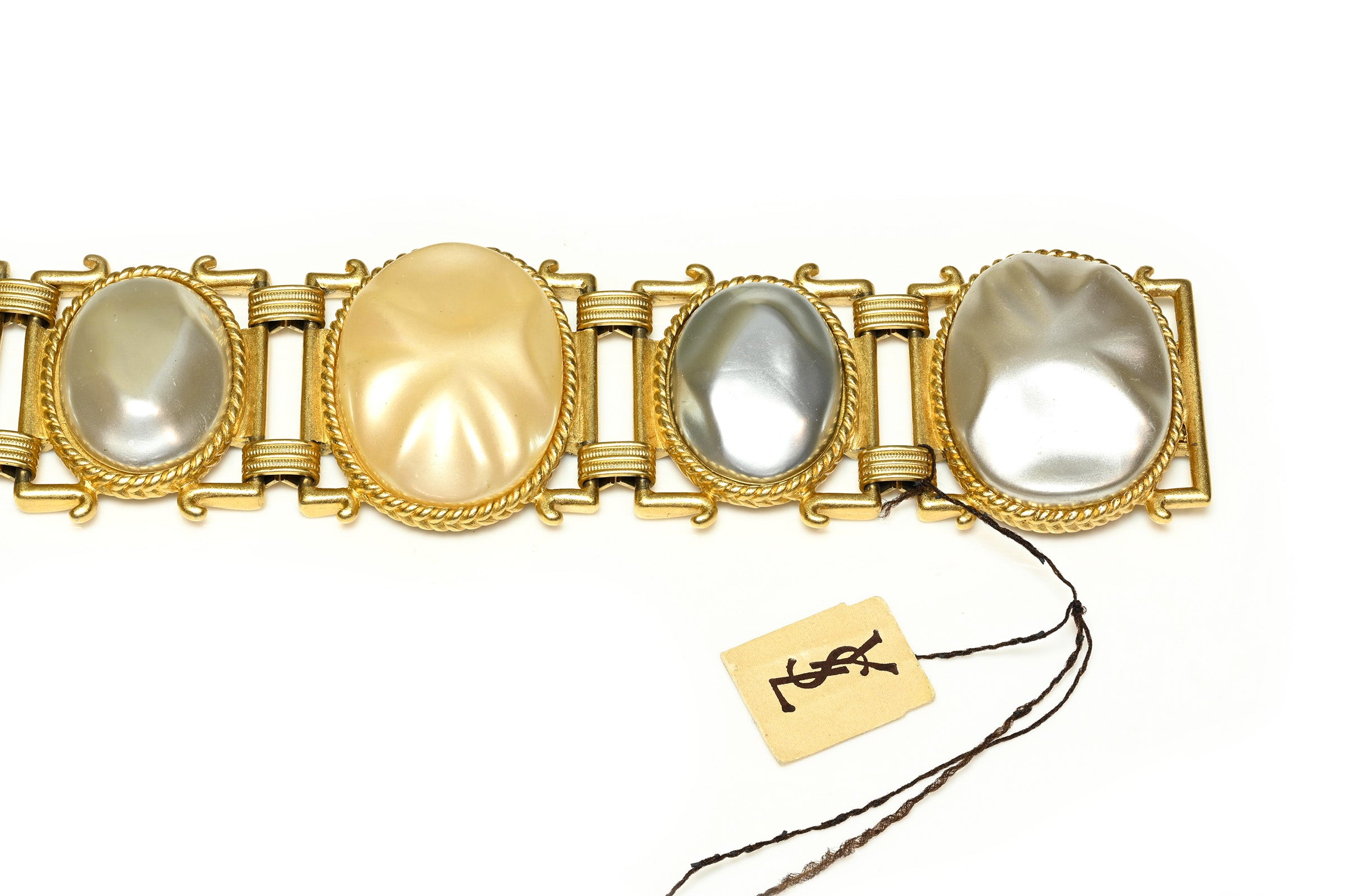 Vintage Yves Saint Laurent Paris Pearl Chain Wide Bracelet 1