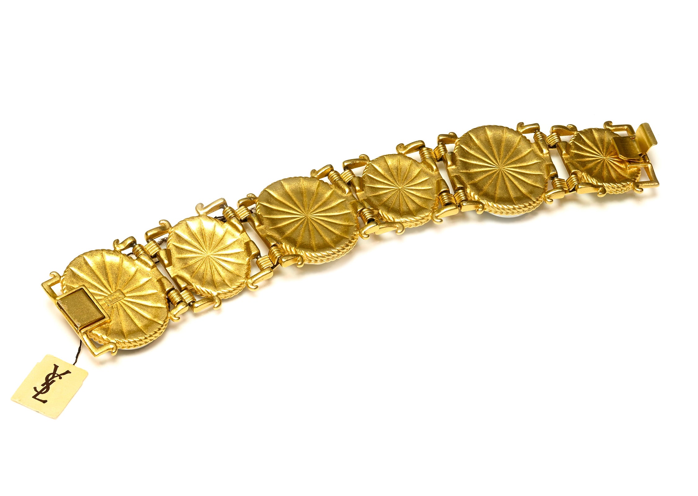 Vintage Yves Saint Laurent Paris Pearl Chain Wide Bracelet Back