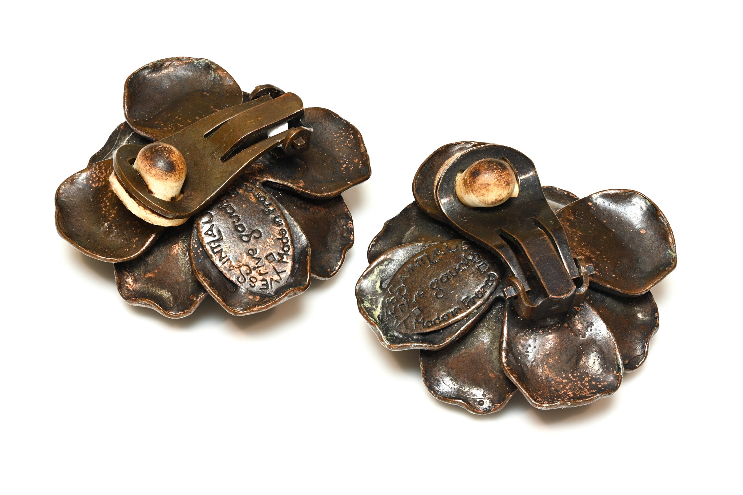 Vintage Yves Saint Laurent Rive Gauche Blue Crystal Flower Earrings 2