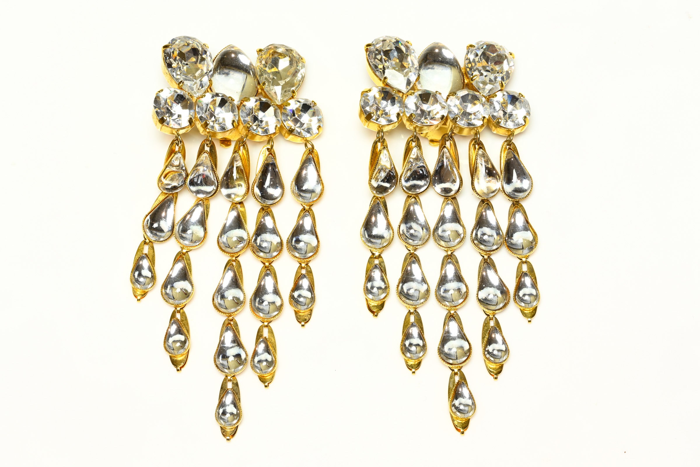 Vintage Yves Saint Laurent Rive Gauche Large Crystal Drop Waterfall Earrings